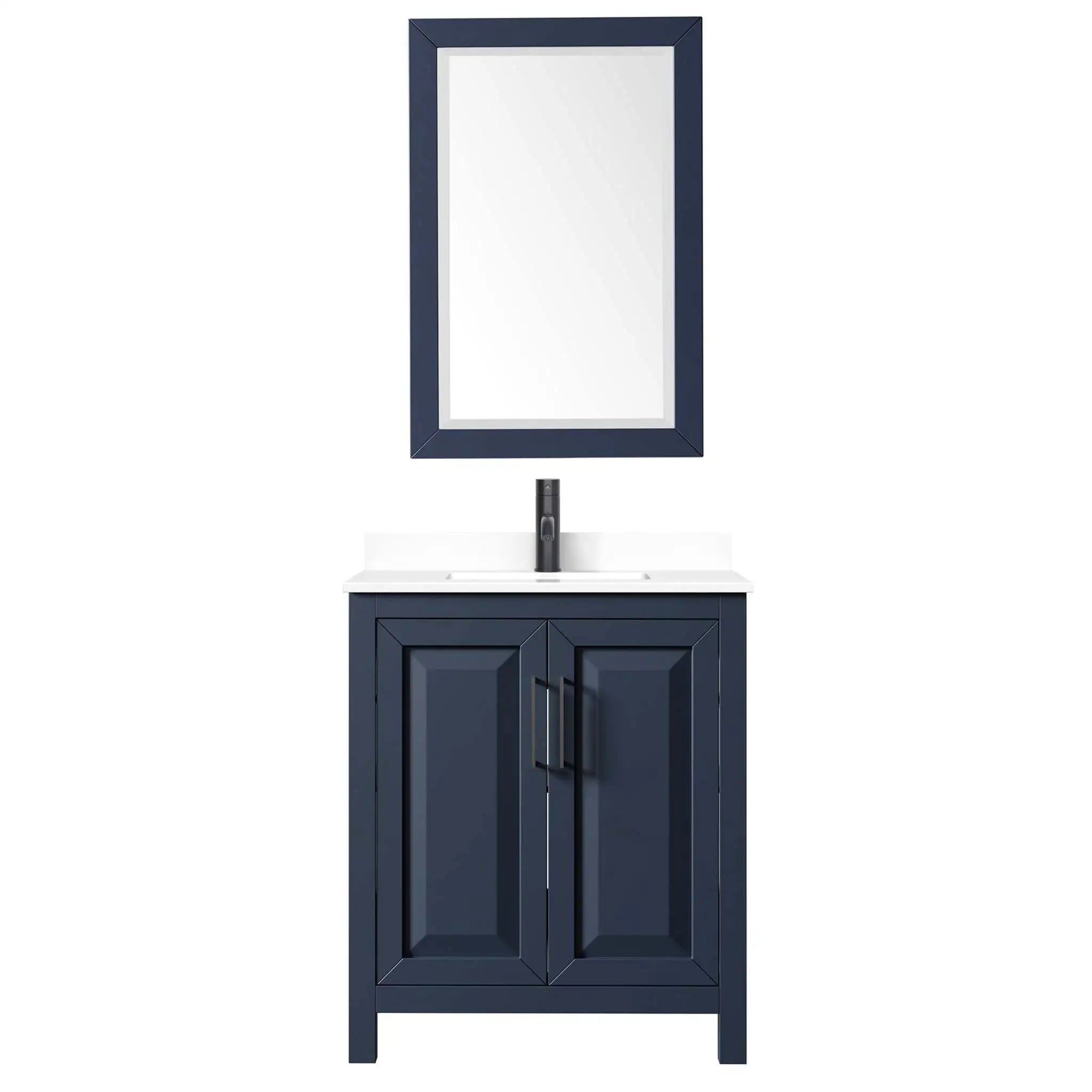 30" Daria Single Bathroom Vanity in Dark Blue with Matte Black Trim & 24" Mirror by Wyndham