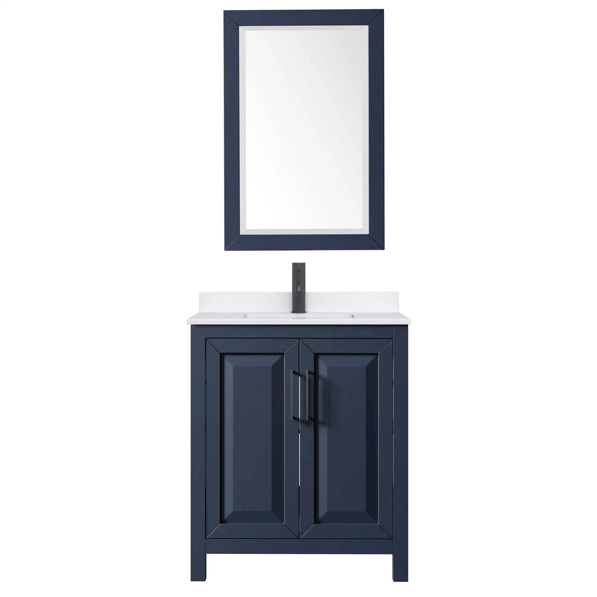 30" Daria Single Bathroom Vanity in Dark Blue with Matte Black Trim & 24" Mirror by Wyndham