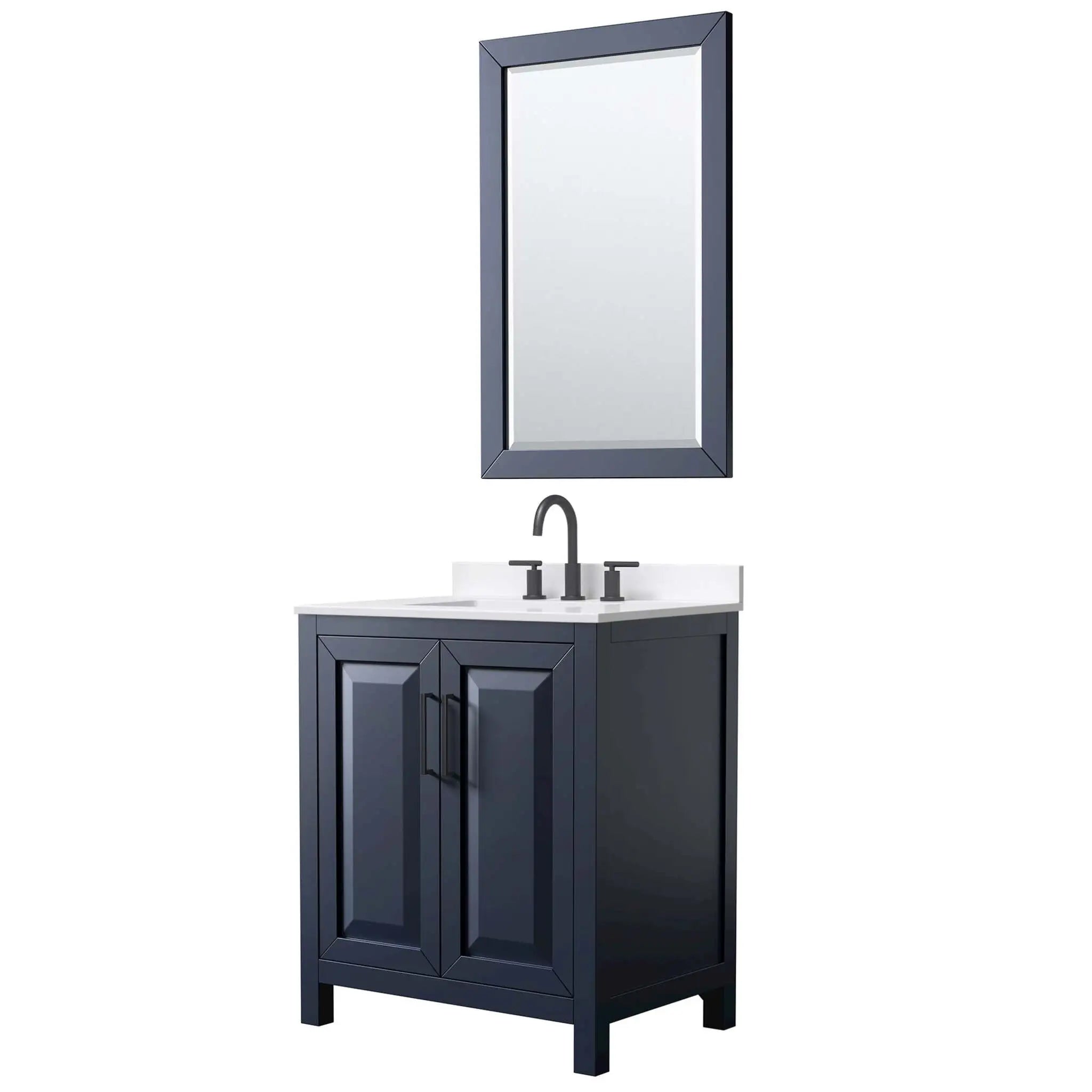 30" Daria Single Bathroom Vanity in Dark Blue with Matte Black Trim & 24" Mirror by Wyndham