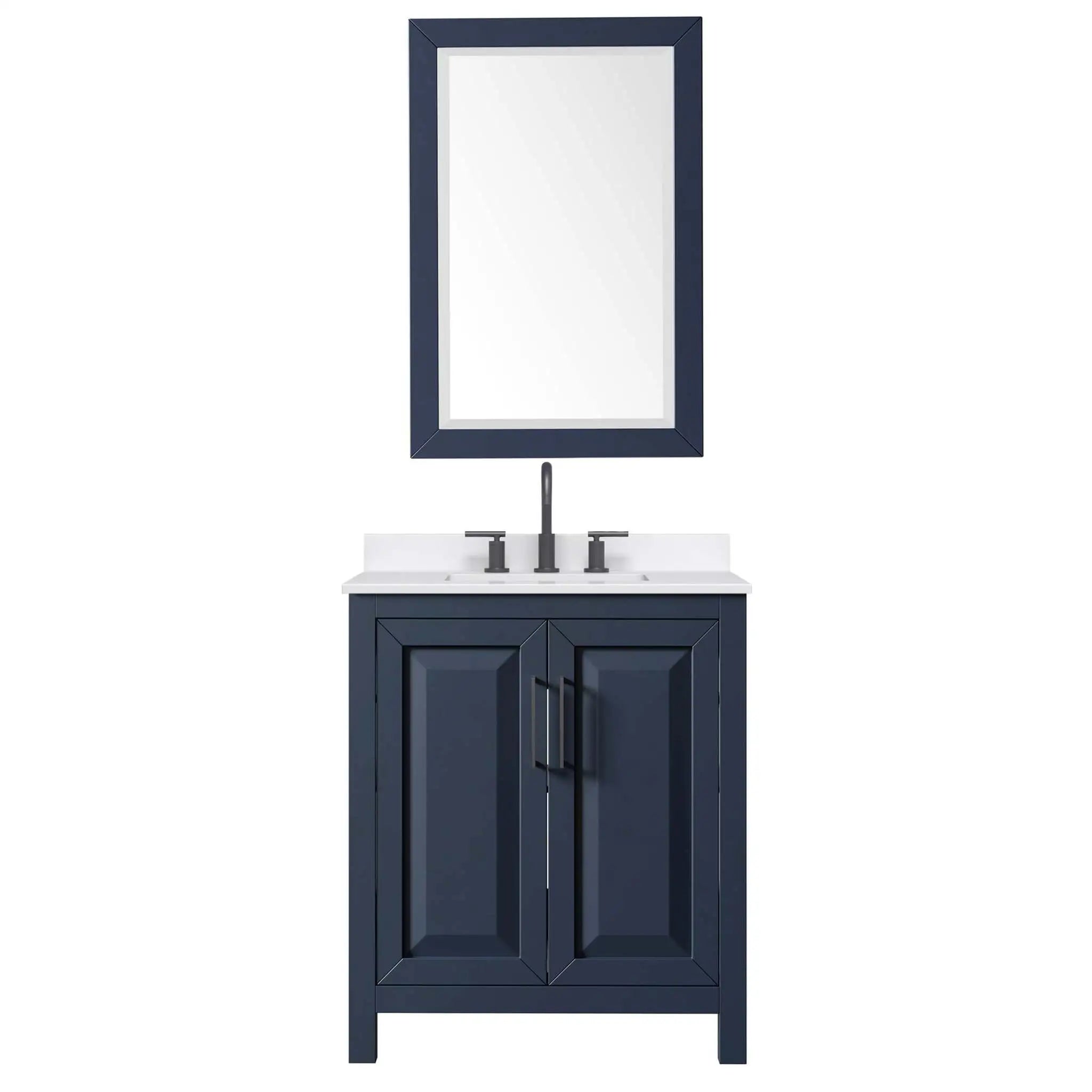 30" Daria Single Bathroom Vanity in Dark Blue with Matte Black Trim & 24" Mirror by Wyndham