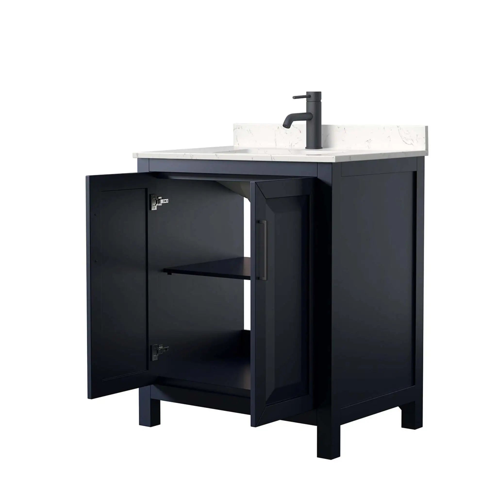30" Daria Single Bathroom Vanity in Dark Blue with Matte Black Trim by Wyndham