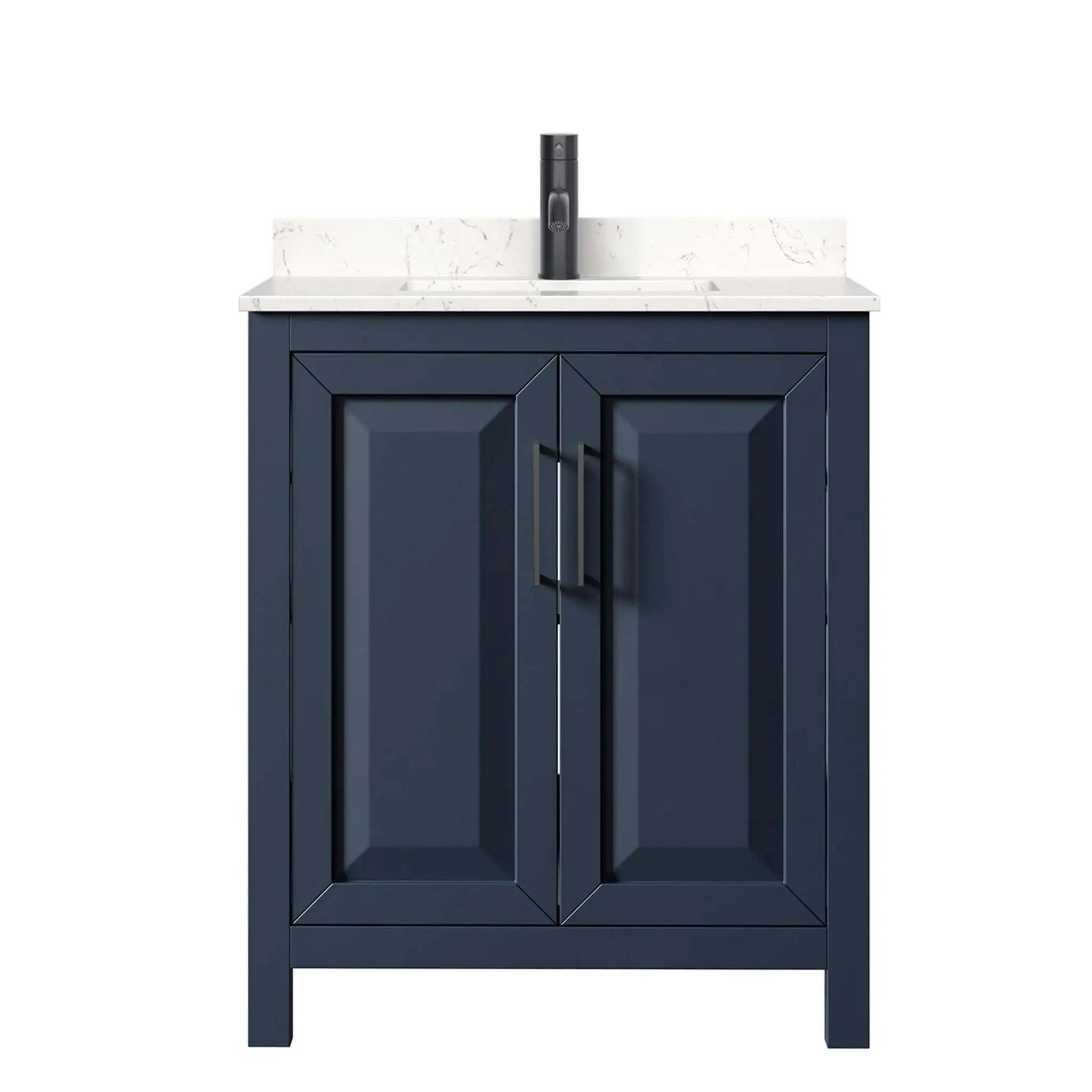 30" Daria Single Bathroom Vanity in Dark Blue with Matte Black Trim by Wyndham