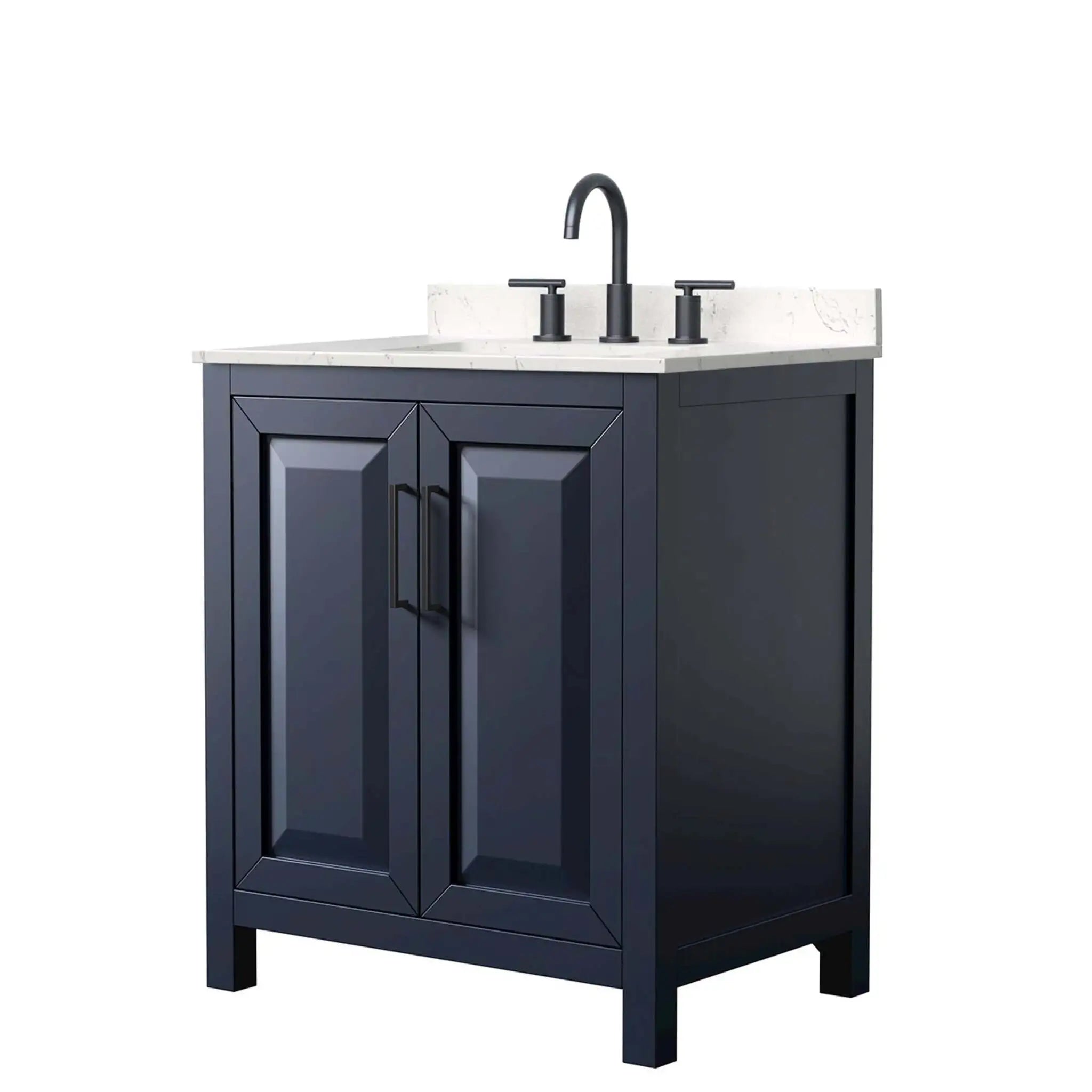 30" Daria Single Bathroom Vanity in Dark Blue with Matte Black Trim by Wyndham
