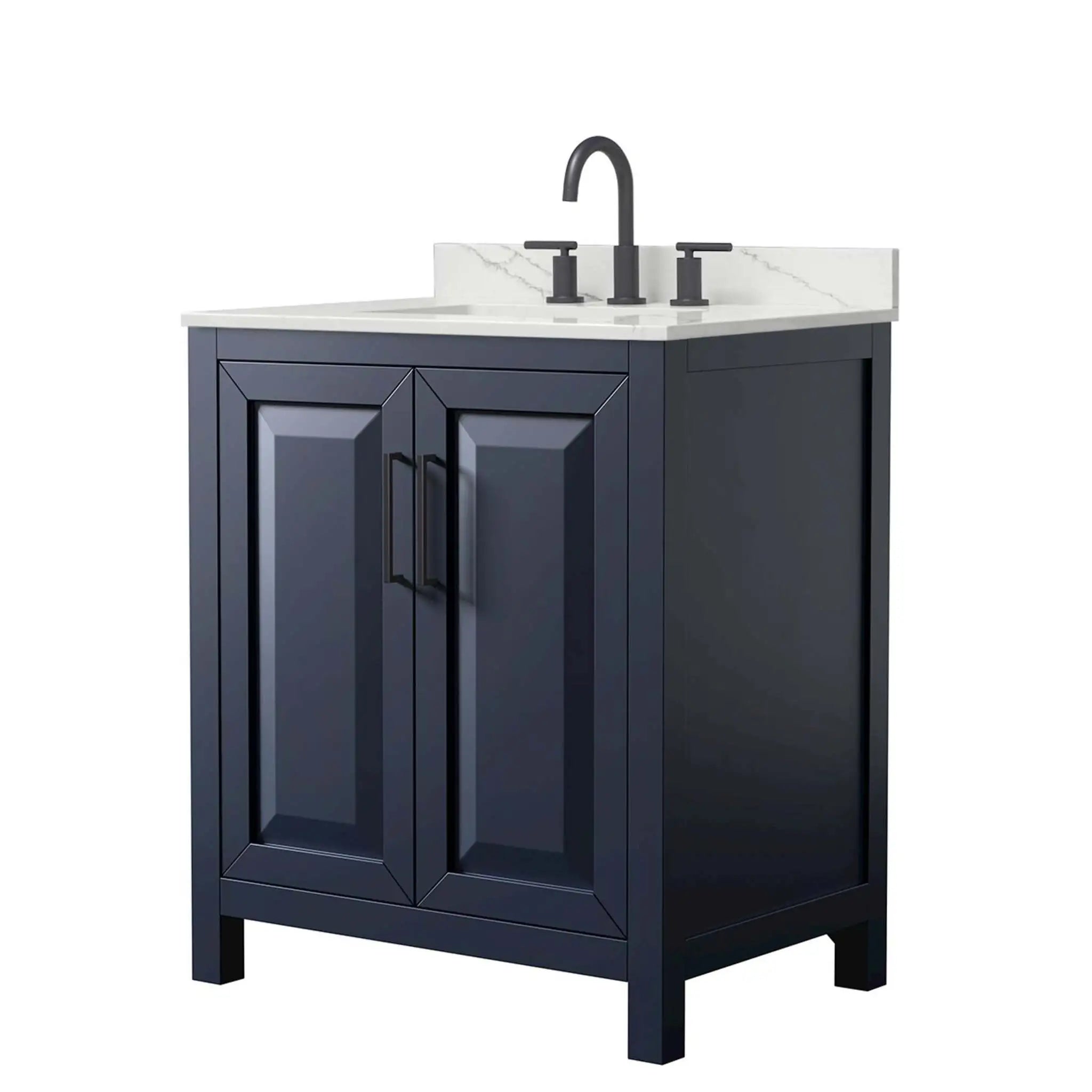 30" Daria Single Bathroom Vanity in Dark Blue with Matte Black Trim by Wyndham