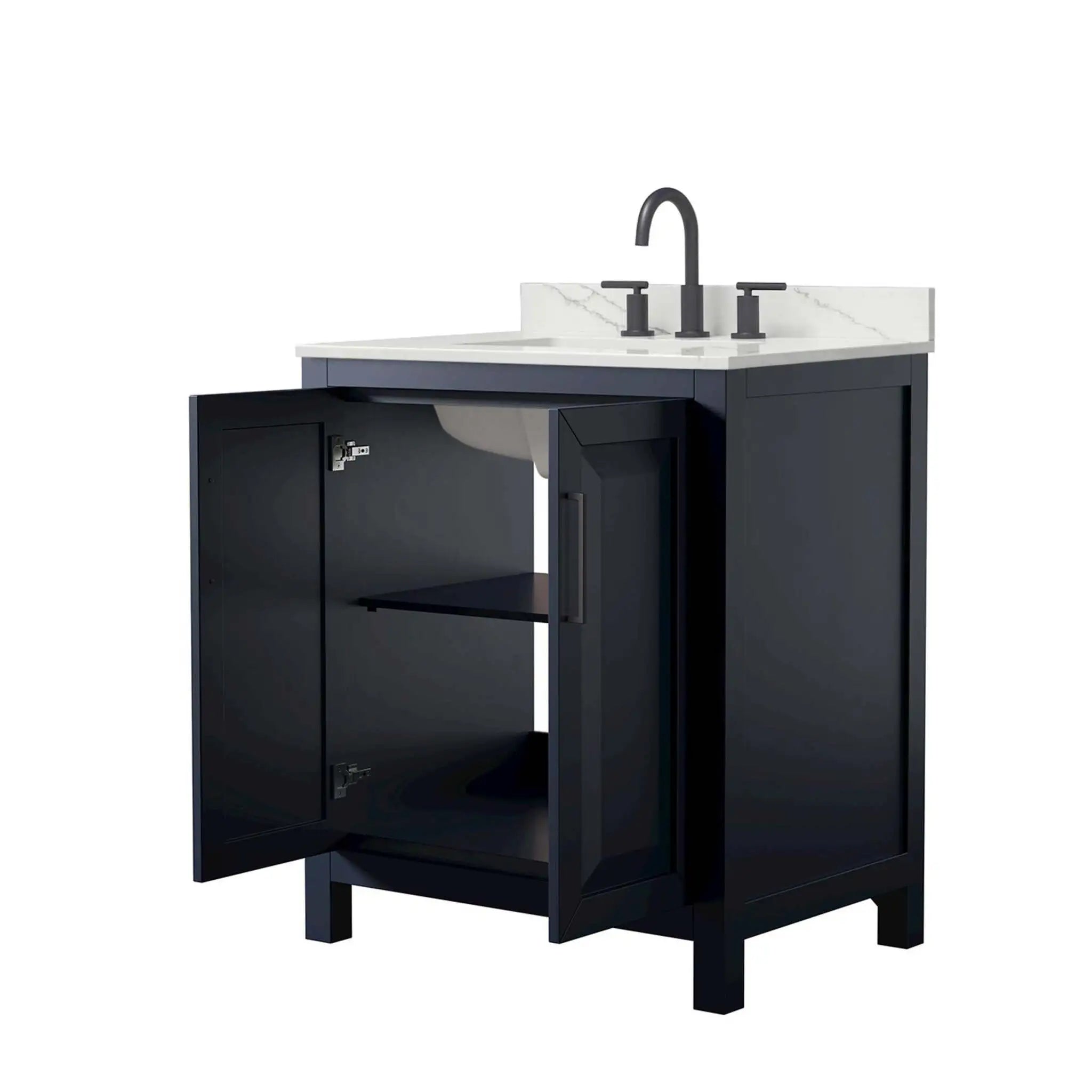 30" Daria Single Bathroom Vanity in Dark Blue with Matte Black Trim by Wyndham
