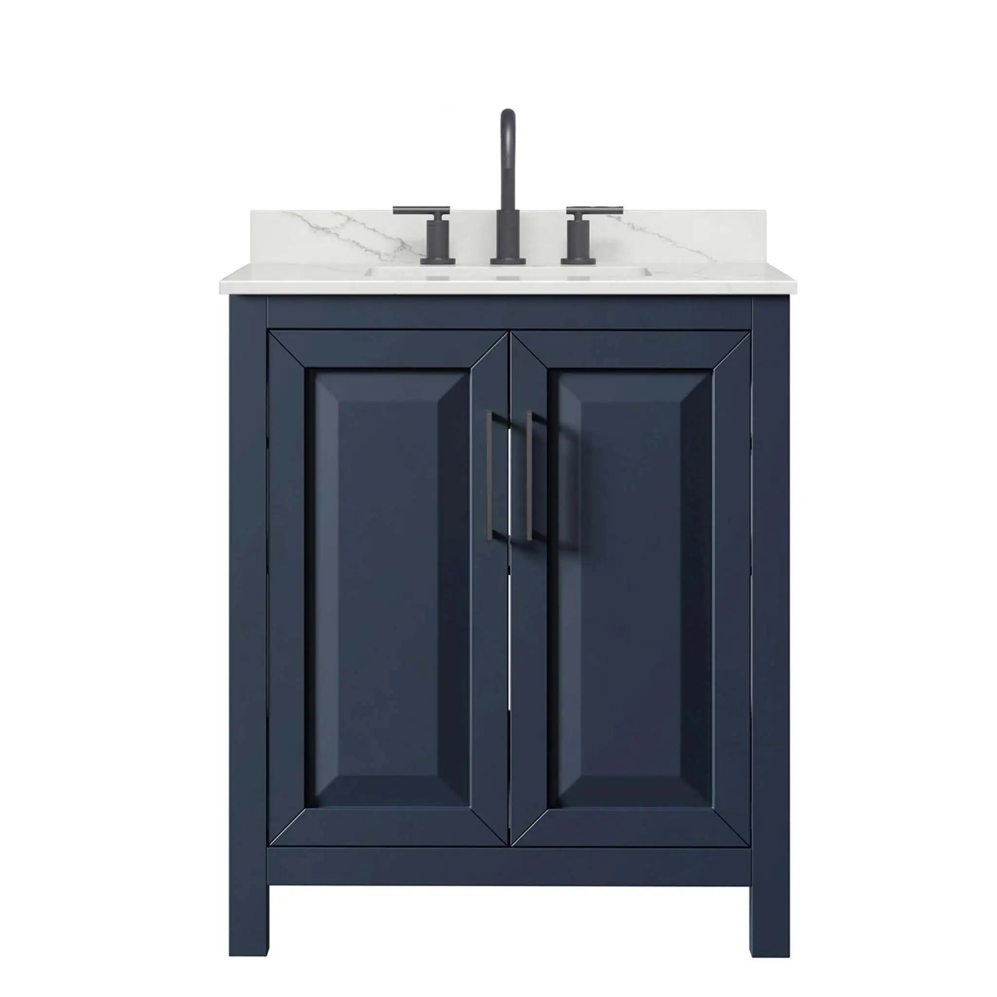 30" Daria Single Bathroom Vanity in Dark Blue with Matte Black Trim by Wyndham