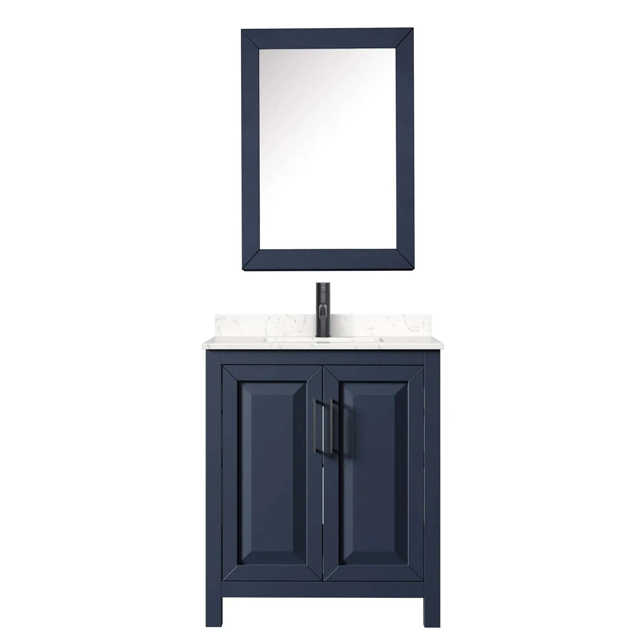 30" Daria Single Bathroom Vanity in Dark Blue with Matte Black Trim & Medicine Cabinet by Wyndham