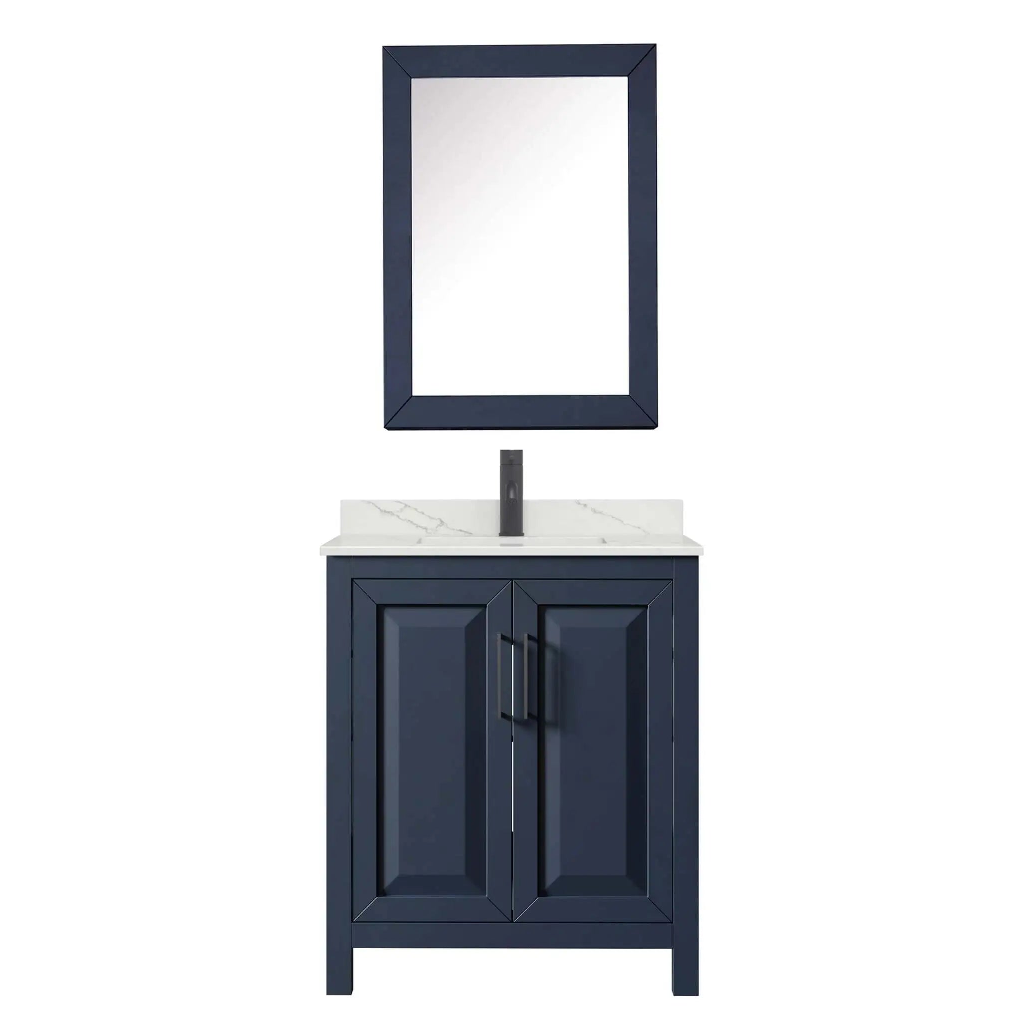 30" Daria Single Bathroom Vanity in Dark Blue with Matte Black Trim & Medicine Cabinet by Wyndham