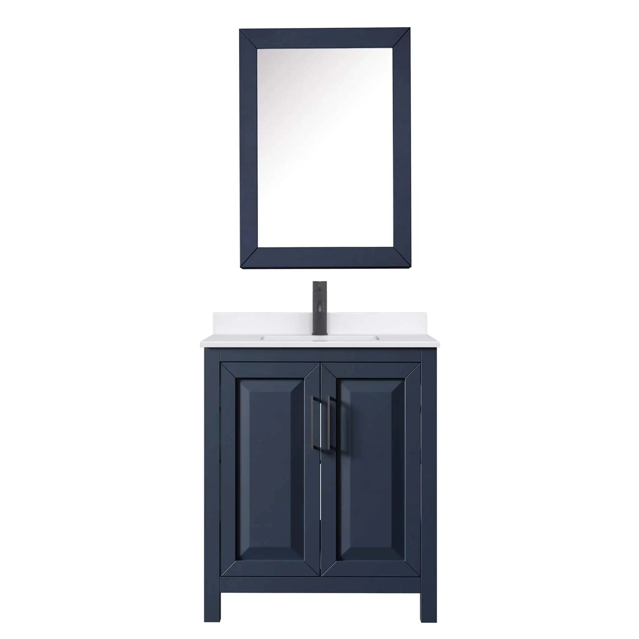30" Daria Single Bathroom Vanity in Dark Blue with Matte Black Trim & Medicine Cabinet by Wyndham
