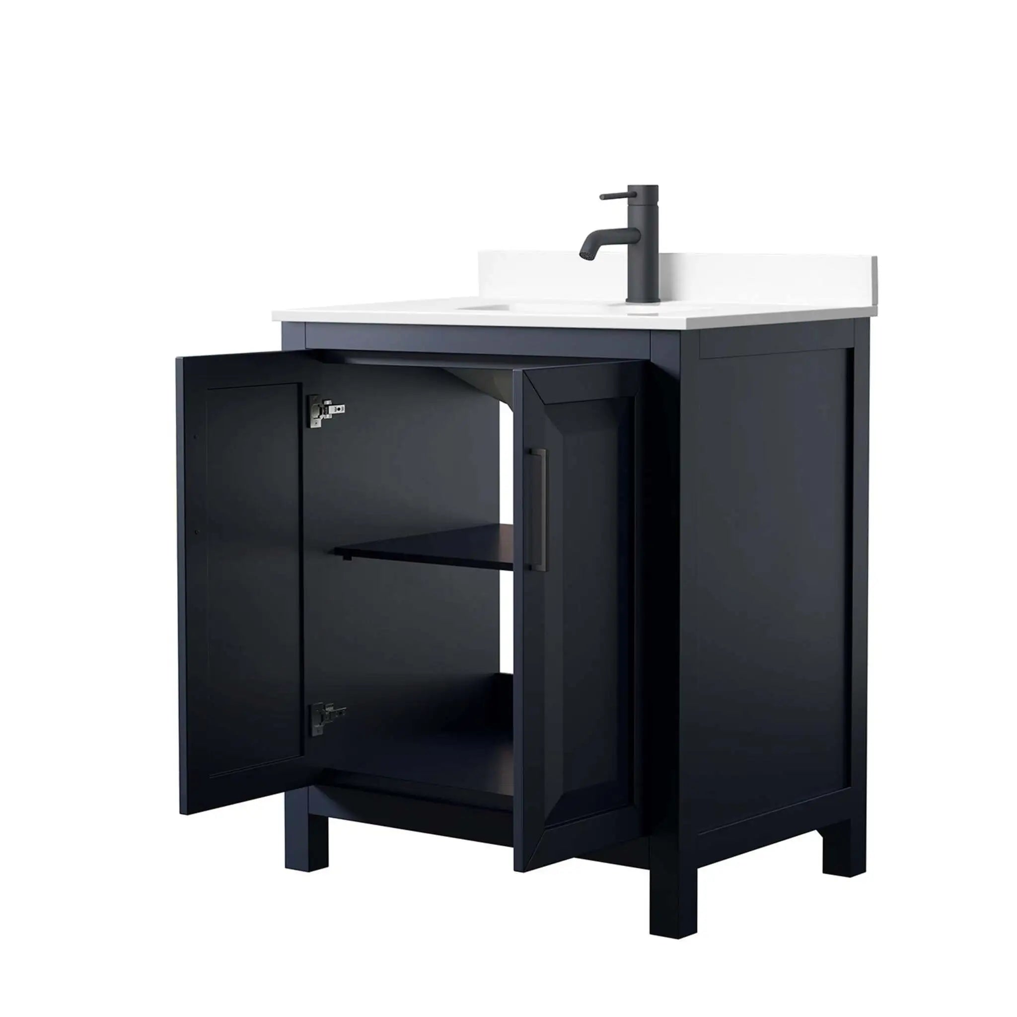 30" Daria Single Bathroom Vanity in Dark Blue with Matte Black Trim by Wyndham