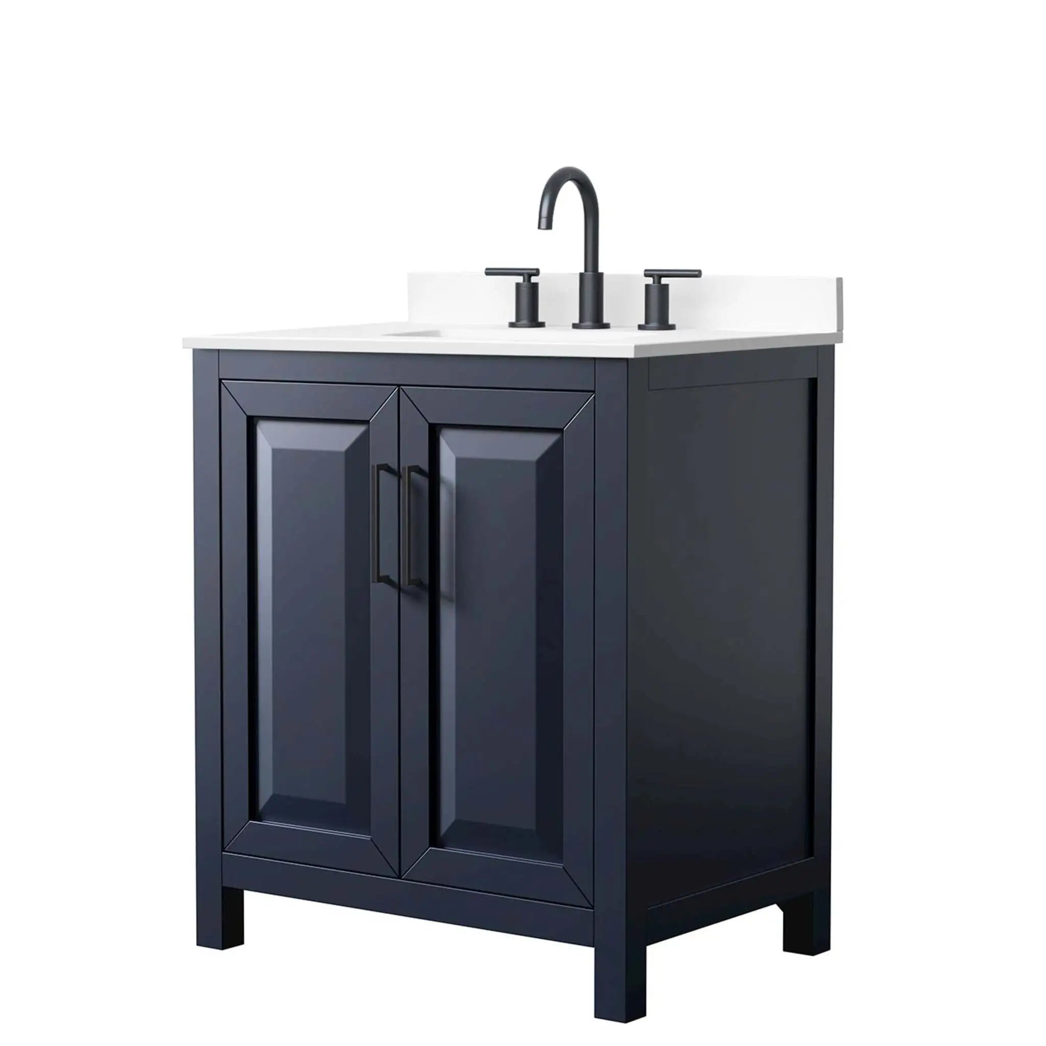 30" Daria Single Bathroom Vanity in Dark Blue with Matte Black Trim by Wyndham