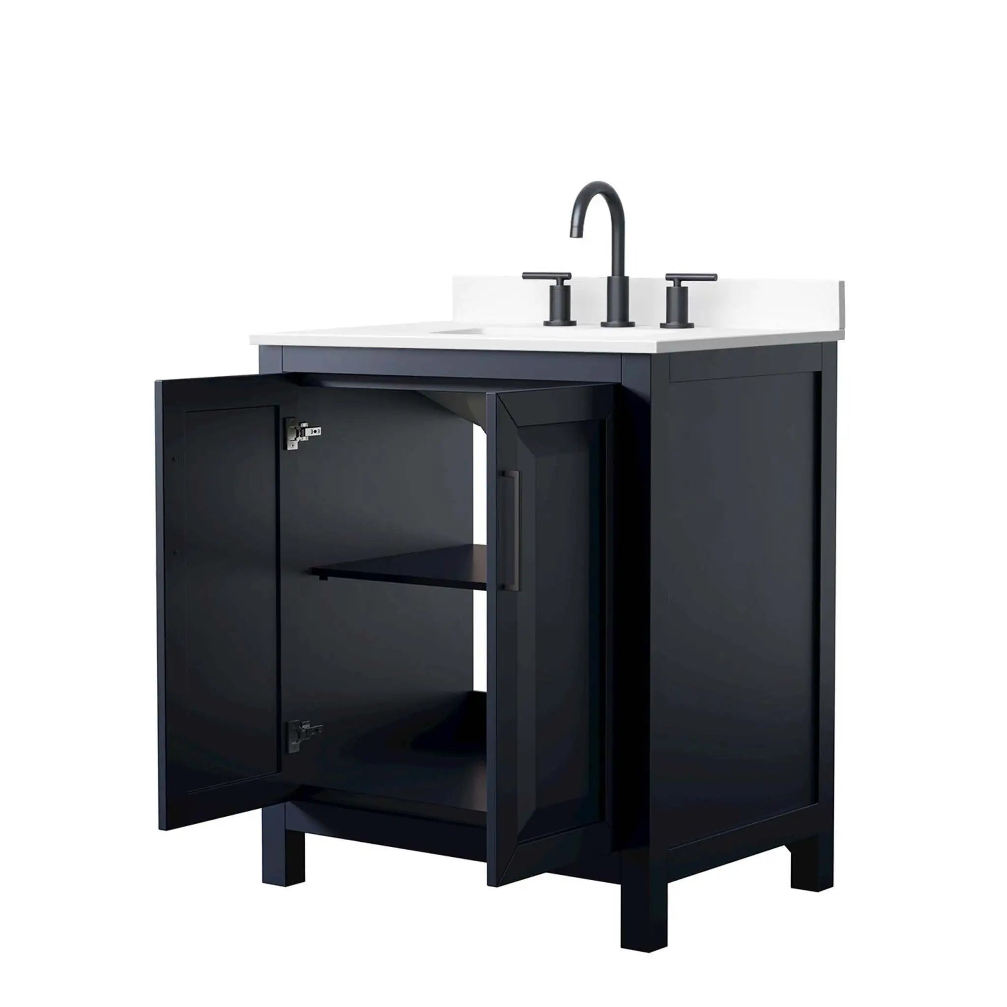 30" Daria Single Bathroom Vanity in Dark Blue with Matte Black Trim by Wyndham