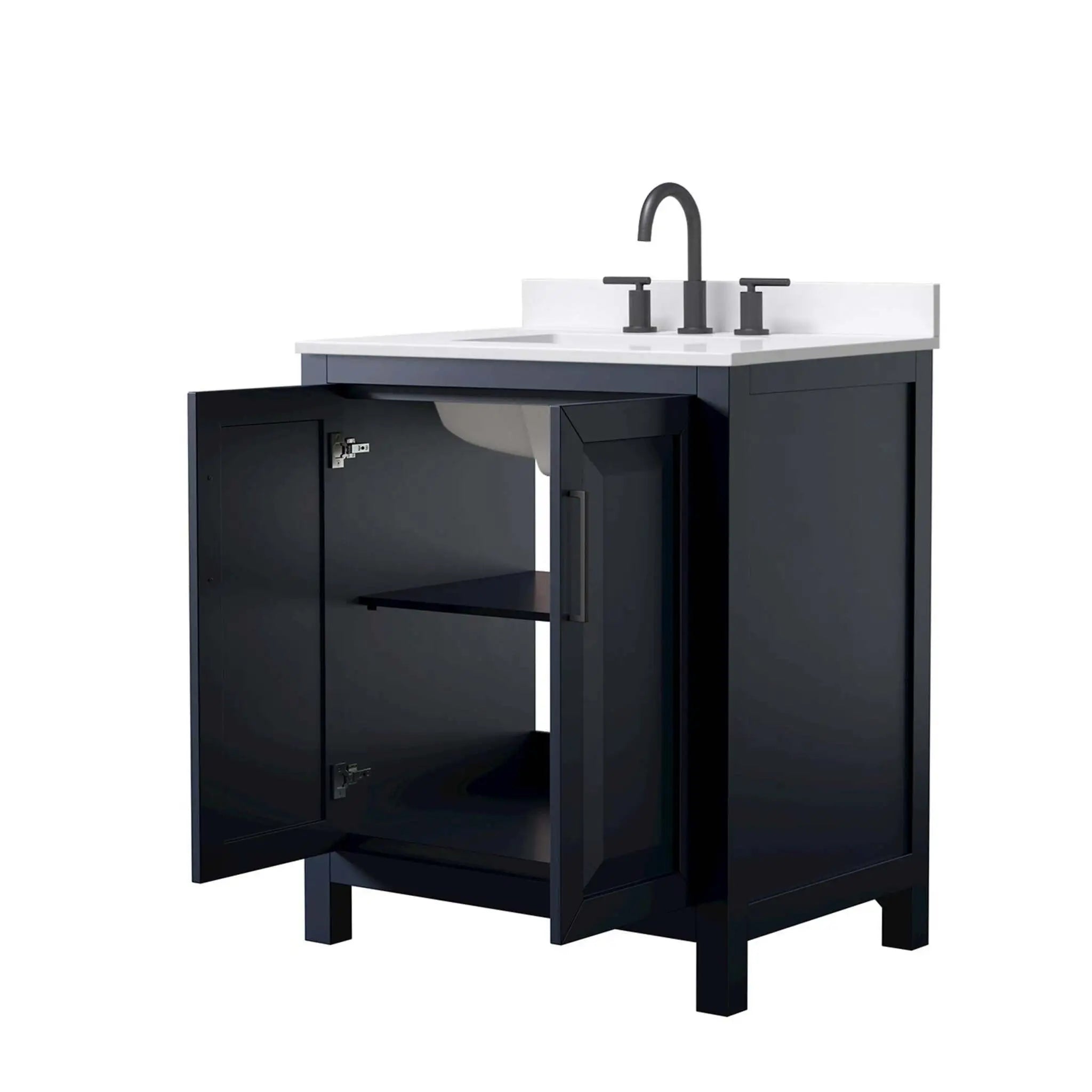 30" Daria Single Bathroom Vanity in Dark Blue with Matte Black Trim by Wyndham