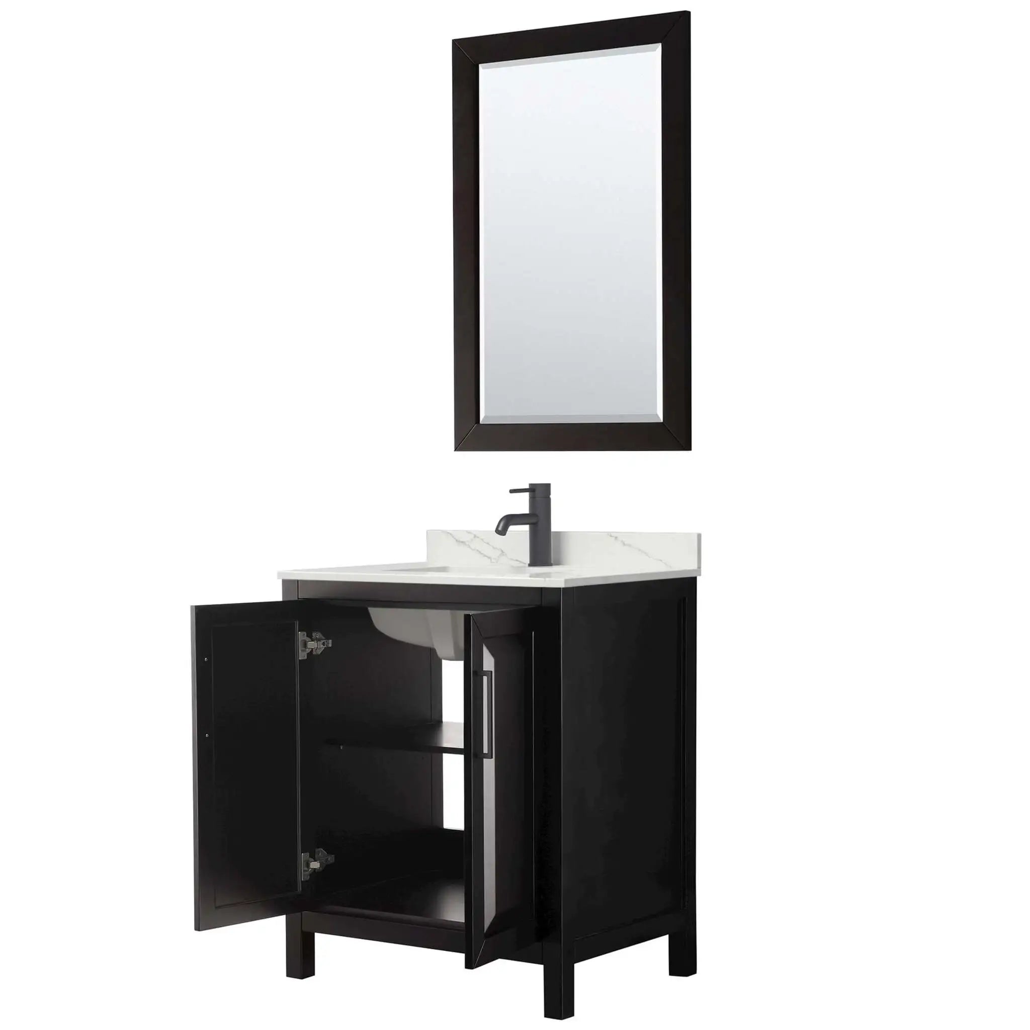 30" Daria Single Bathroom Vanity in Dark Espresso with Matte Black Trim & 24" Mirror by Wyndham