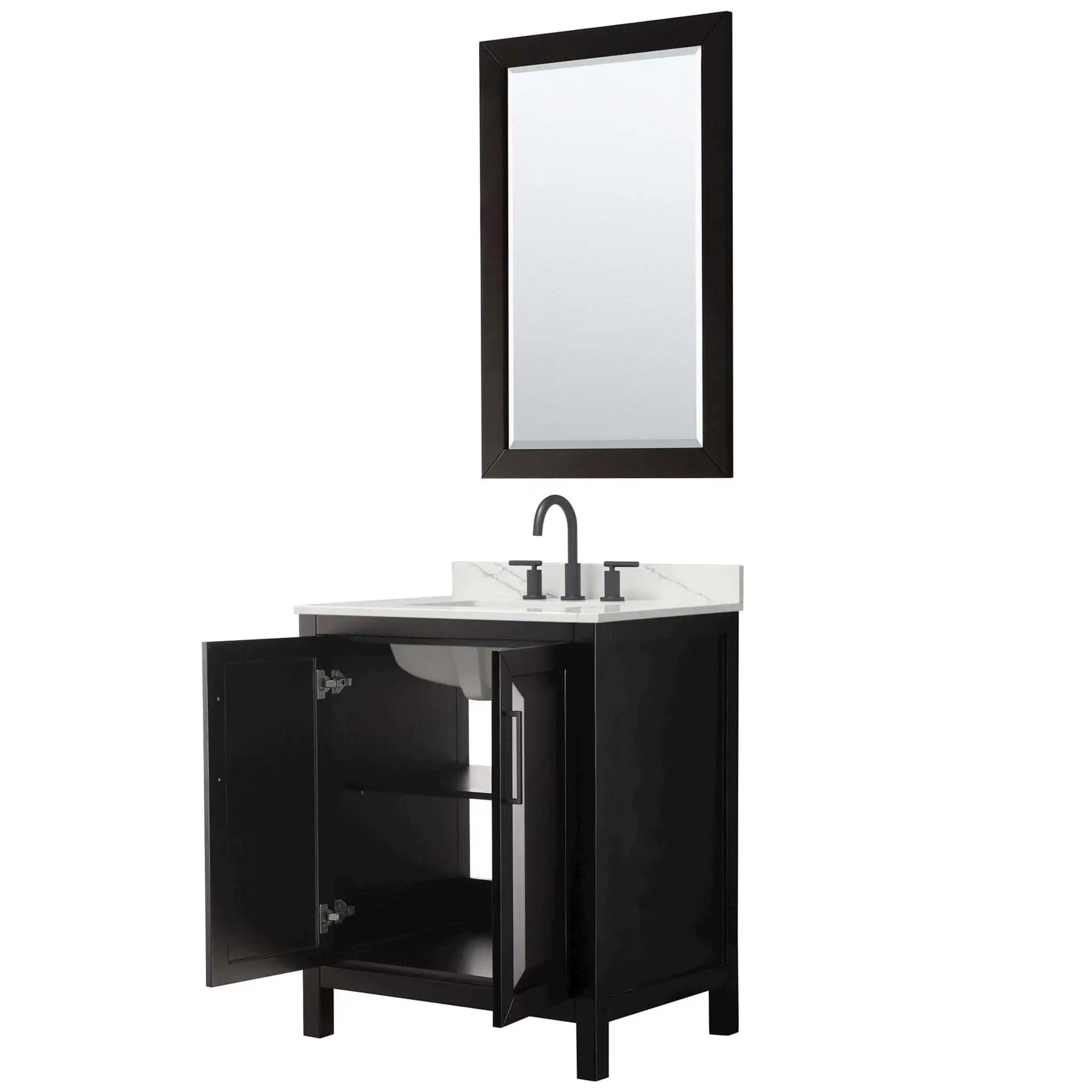 30" Daria Single Bathroom Vanity in Dark Espresso with Matte Black Trim & 24" Mirror by Wyndham