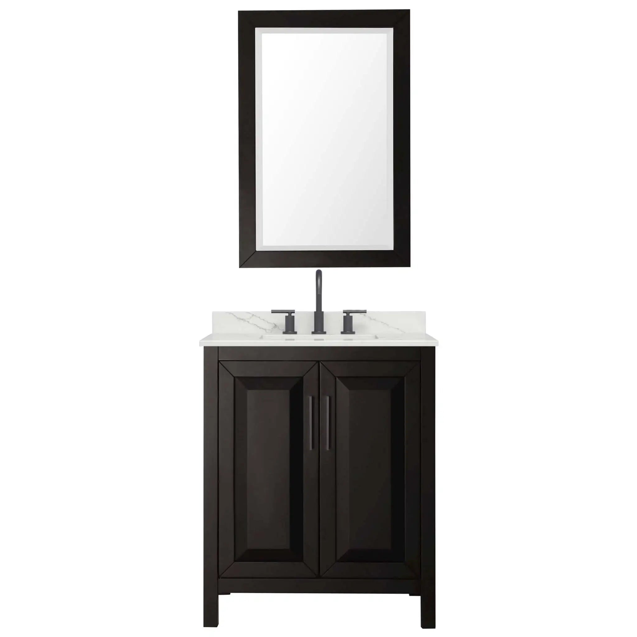 30" Daria Single Bathroom Vanity in Dark Espresso with Matte Black Trim & 24" Mirror by Wyndham