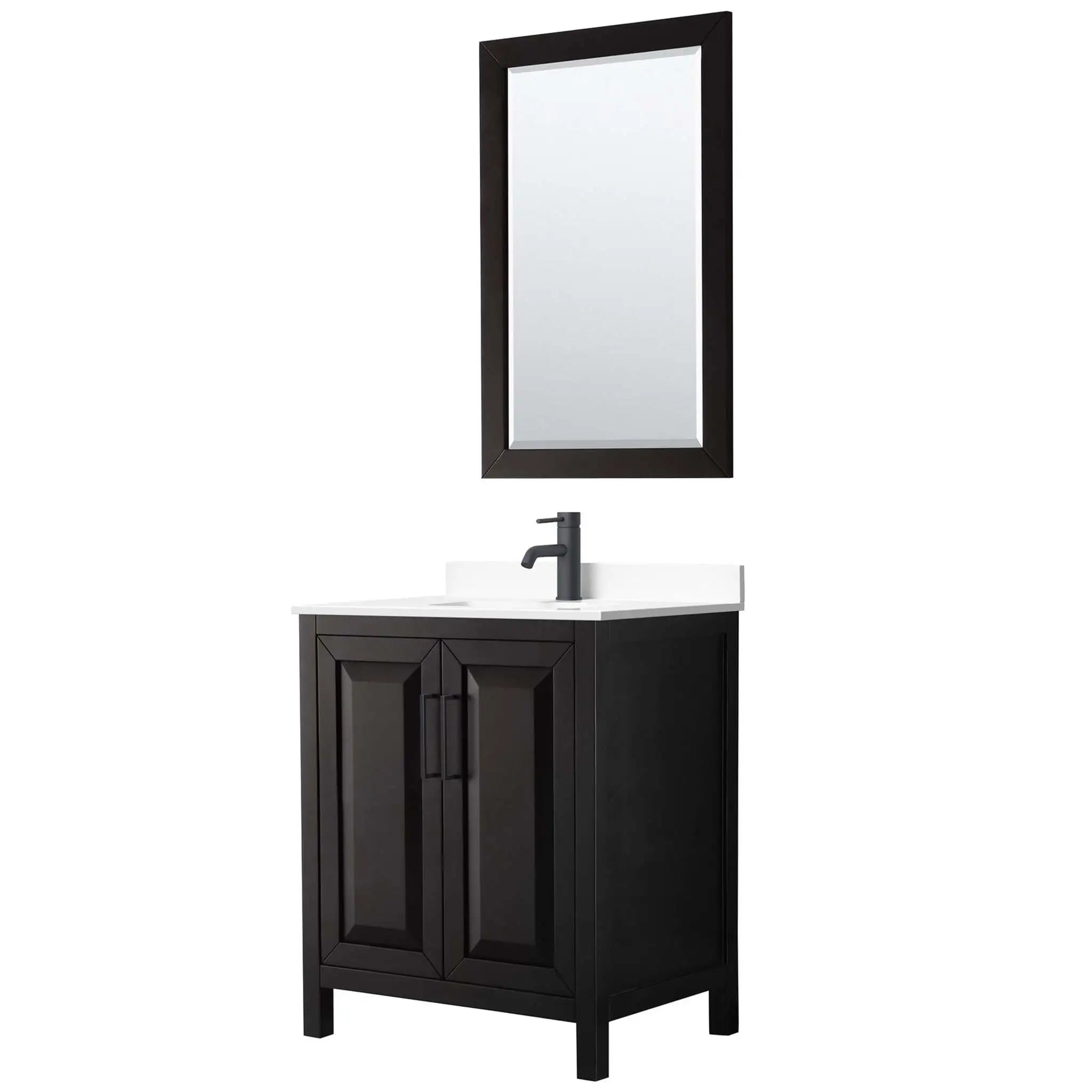 30" Daria Single Bathroom Vanity in Dark Espresso with Matte Black Trim & 24" Mirror by Wyndham