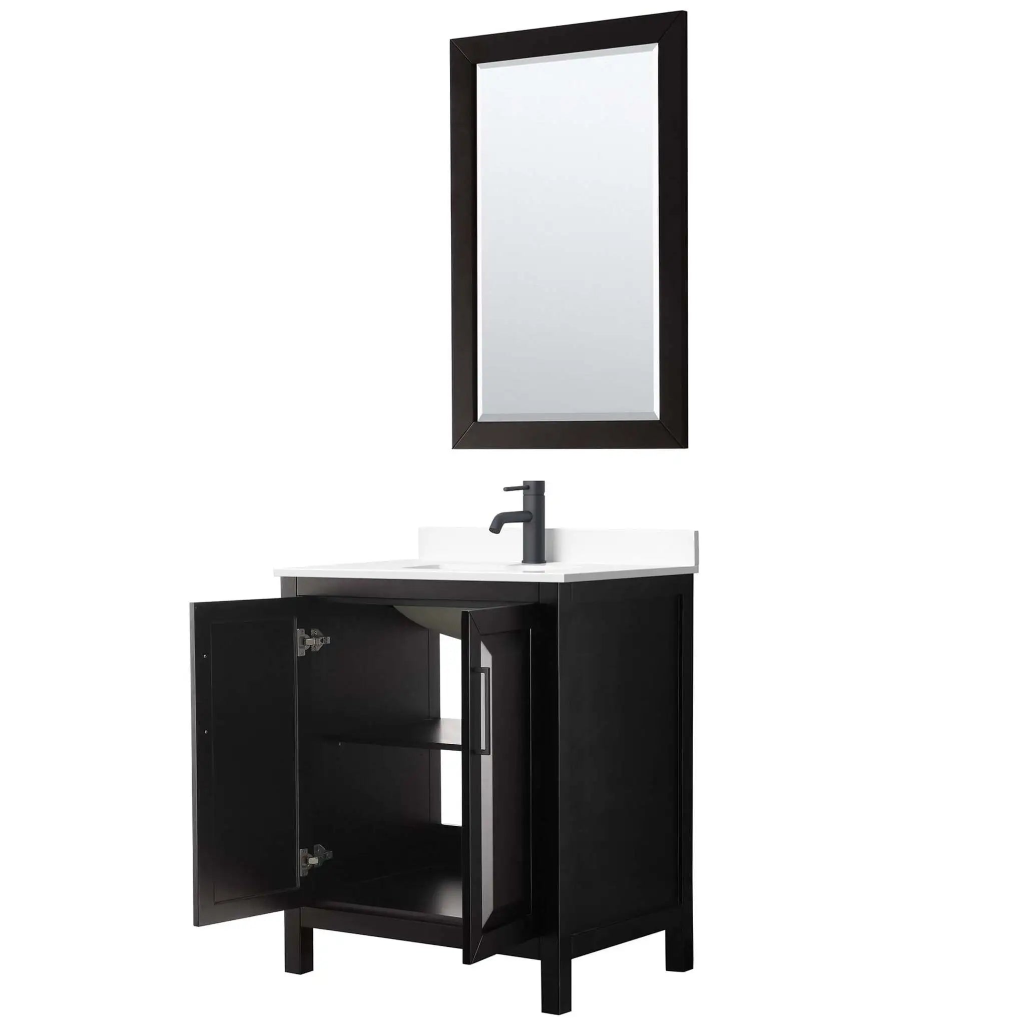 30" Daria Single Bathroom Vanity in Dark Espresso with Matte Black Trim & 24" Mirror by Wyndham