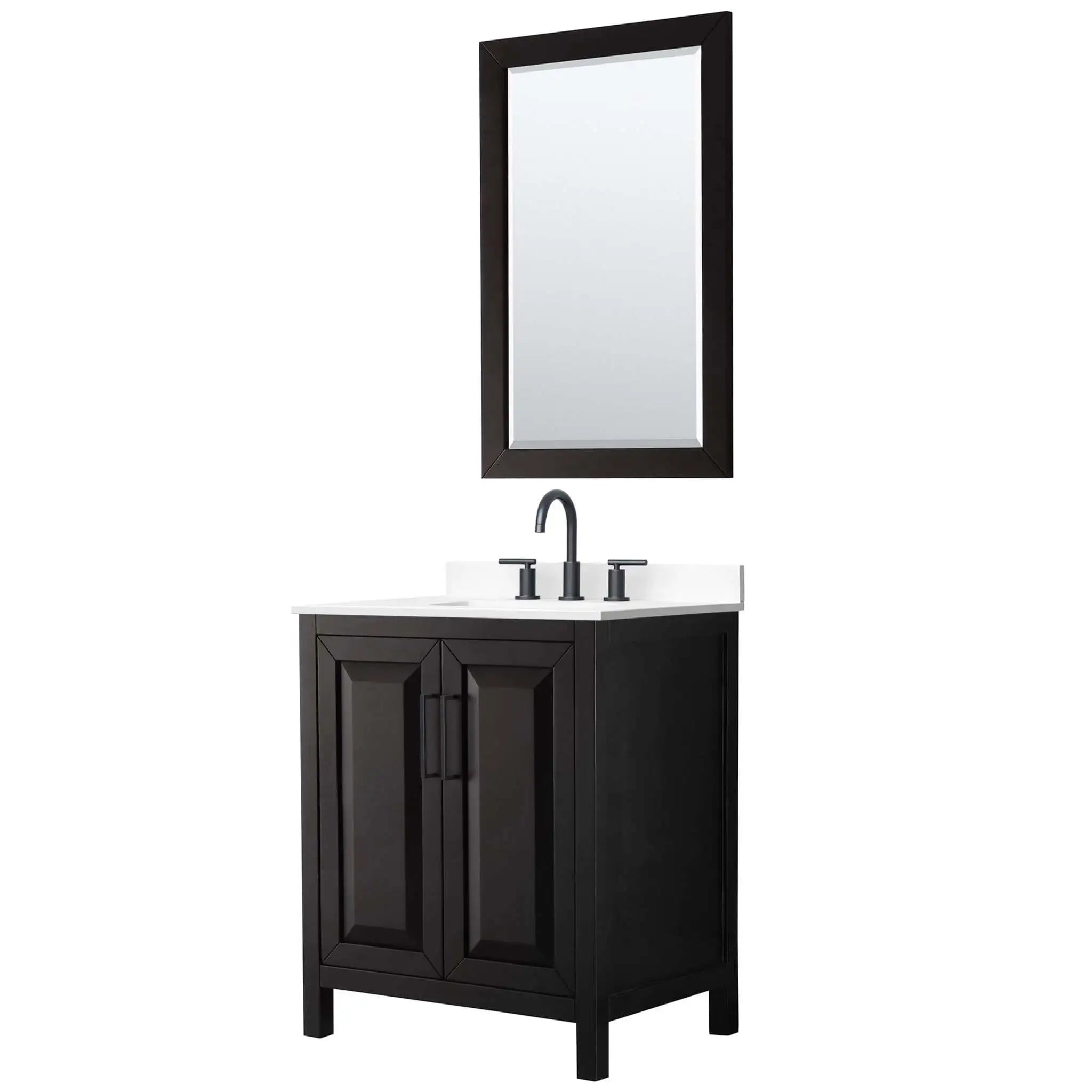 30" Daria Single Bathroom Vanity in Dark Espresso with Matte Black Trim & 24" Mirror by Wyndham