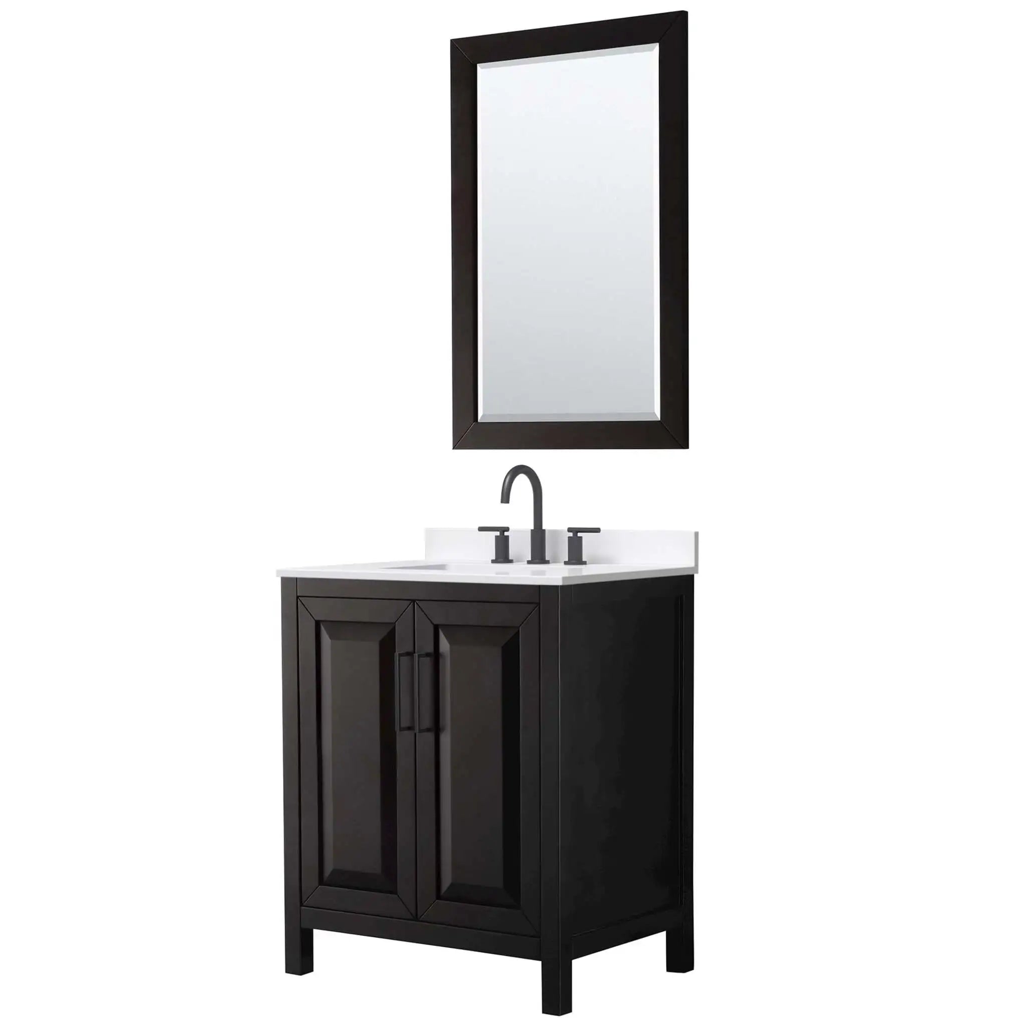 30" Daria Single Bathroom Vanity in Dark Espresso with Matte Black Trim & 24" Mirror by Wyndham