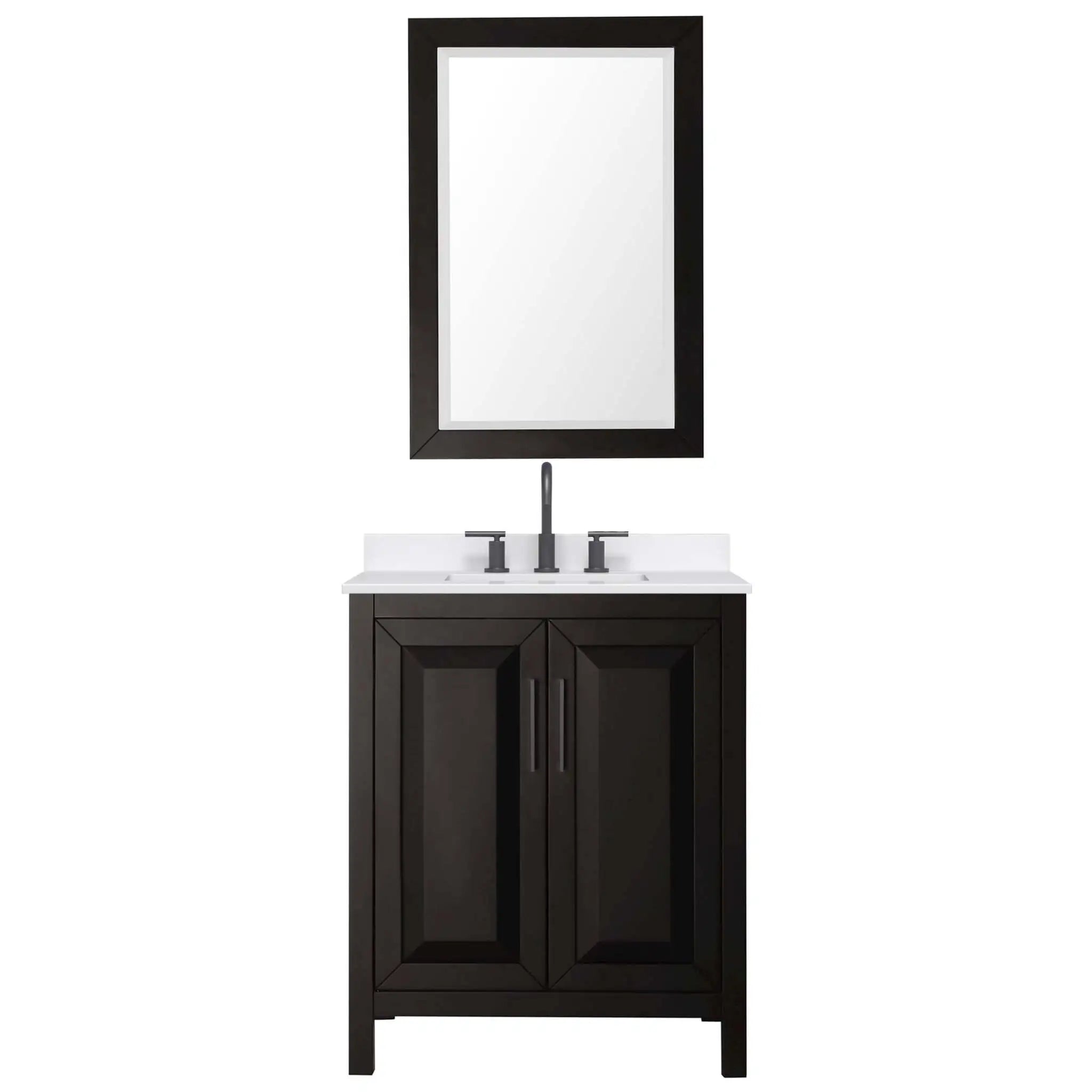 30" Daria Single Bathroom Vanity in Dark Espresso with Matte Black Trim & 24" Mirror by Wyndham