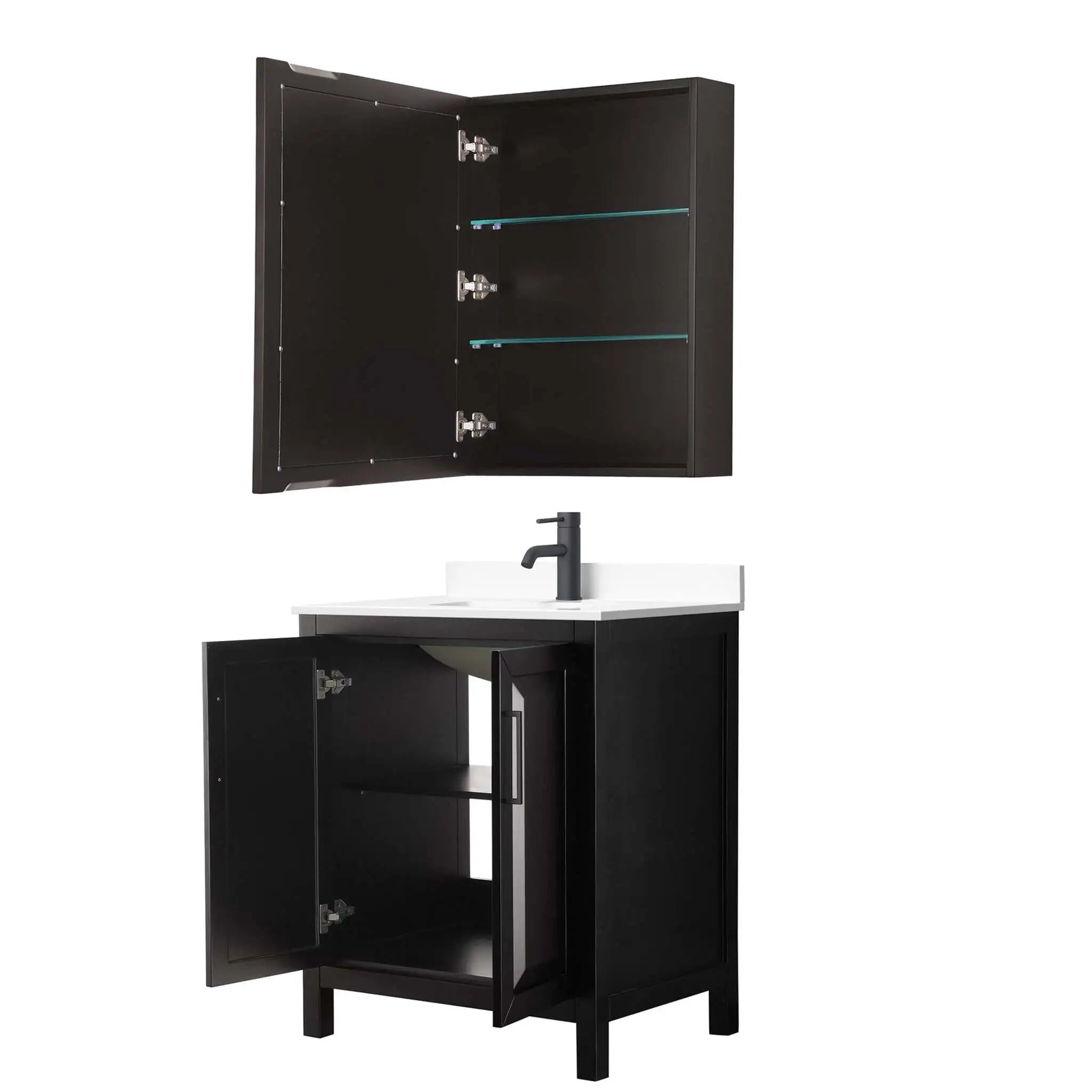 30" Daria Single Bathroom Vanity in Dark Espresso with Matte Black Trim & Medicine Cabinet by Wyndham