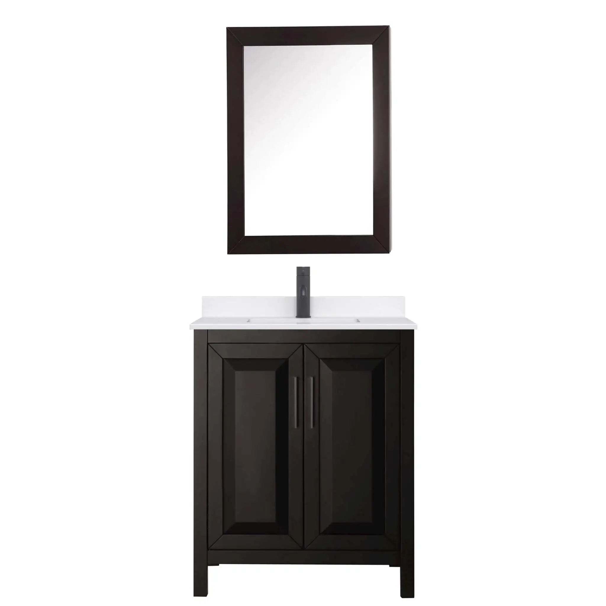 30" Daria Single Bathroom Vanity in Dark Espresso with Matte Black Trim & Medicine Cabinet by Wyndham