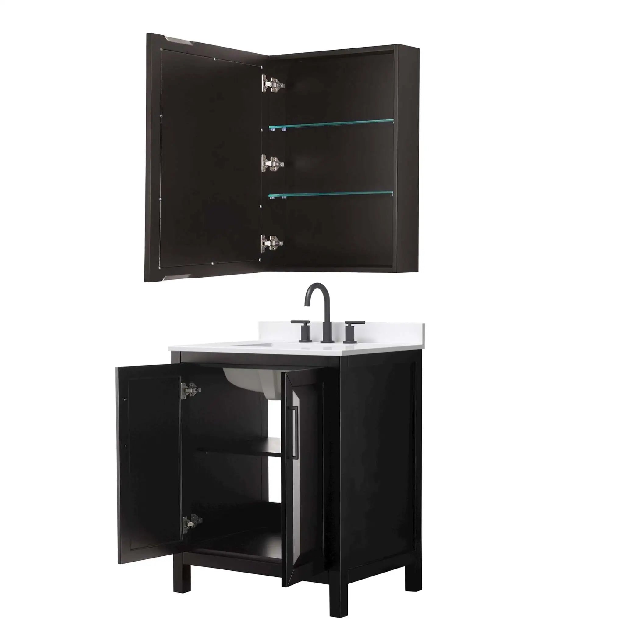 30" Daria Single Bathroom Vanity in Dark Espresso with Matte Black Trim & Medicine Cabinet by Wyndham