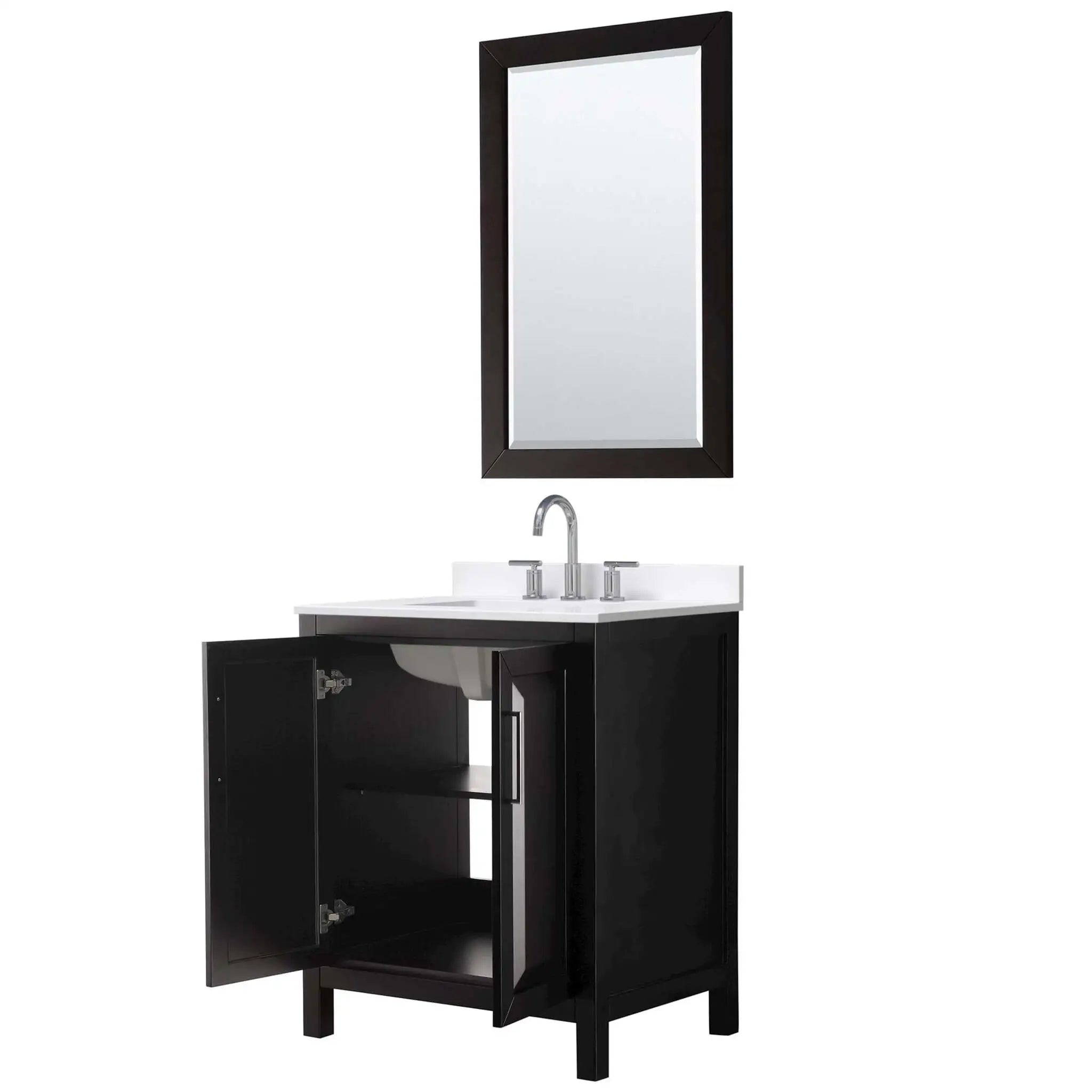 30" Daria Single Bathroom Vanity in Dark Espresso with Polished Chrome Trim & 24" Mirror by Wyndham