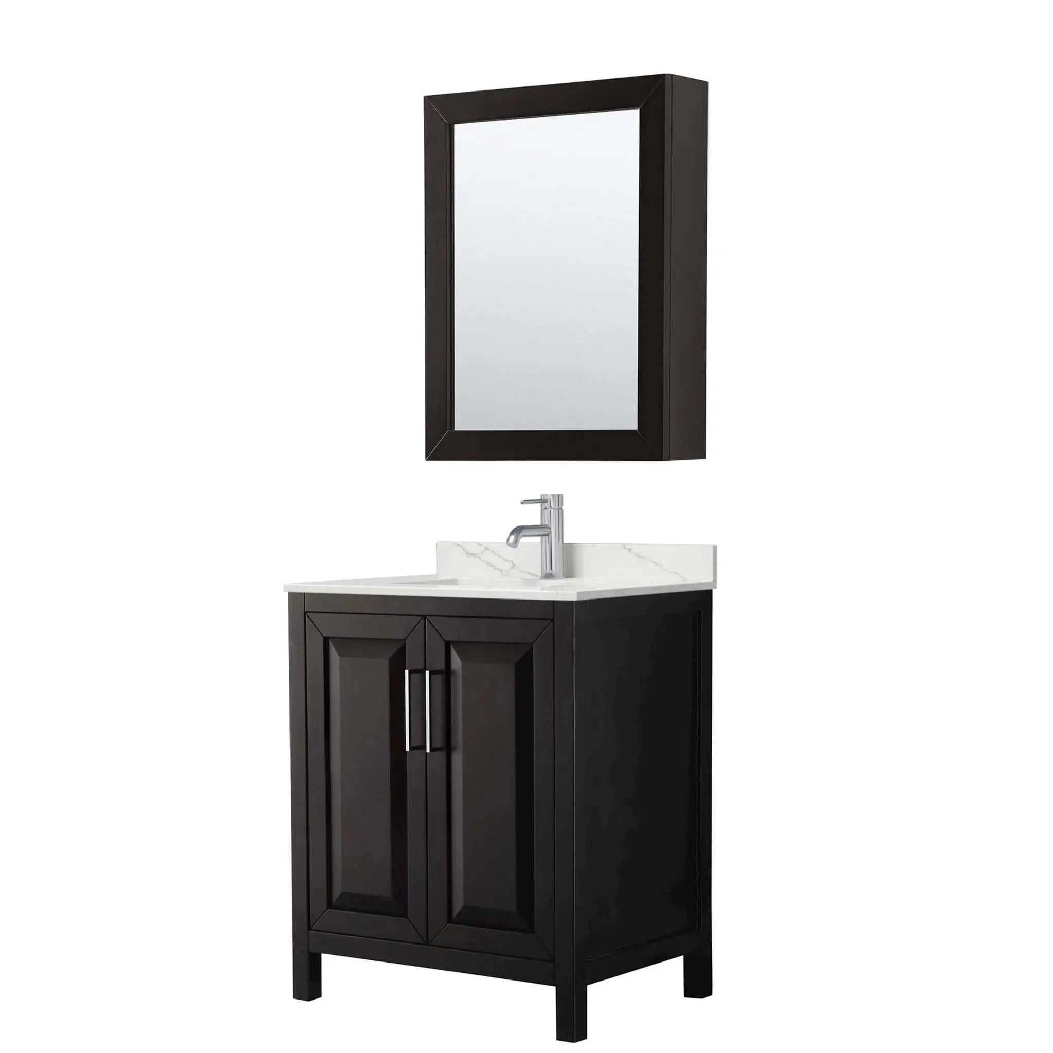 30" Daria Single Bathroom Vanity in Dark Espresso with Polished Chrome Trim & Medicine Cabinet by Wyndham