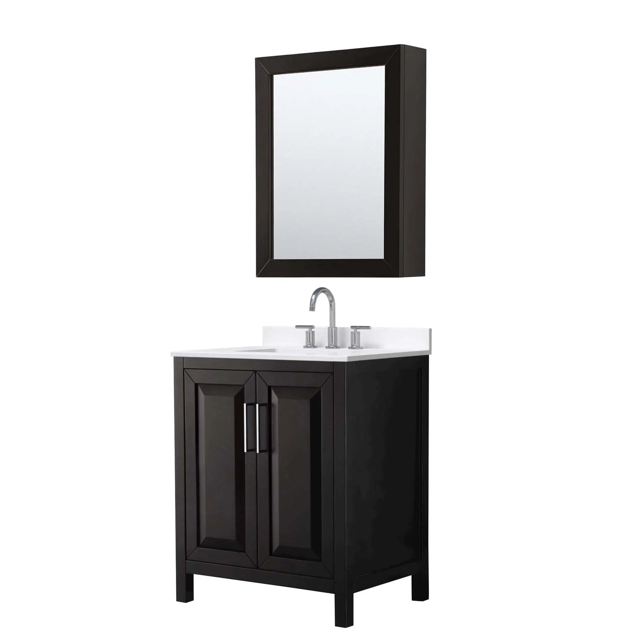30" Daria Single Bathroom Vanity in Dark Espresso with Polished Chrome Trim & Medicine Cabinet by Wyndham