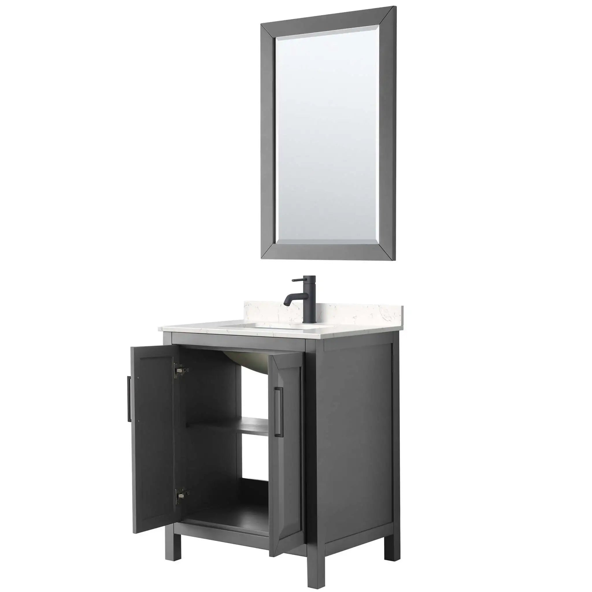 30" Daria Single Bathroom Vanity in Dark Gray with Matte Black Trim & 24" Mirror by Wyndham