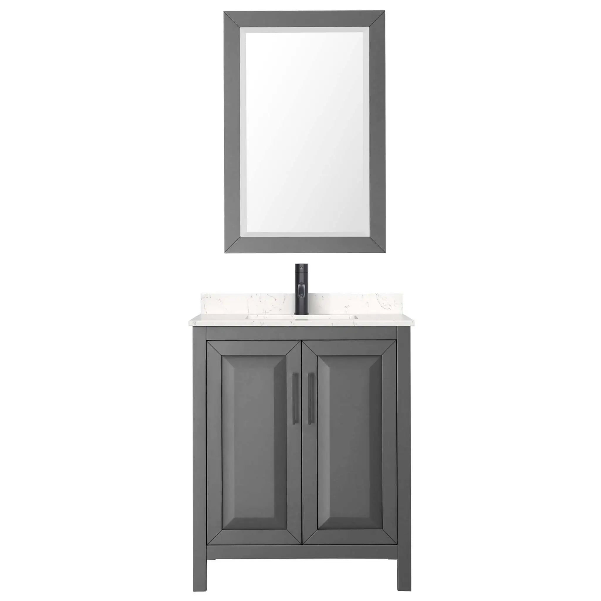 30" Daria Single Bathroom Vanity in Dark Gray with Matte Black Trim & 24" Mirror by Wyndham