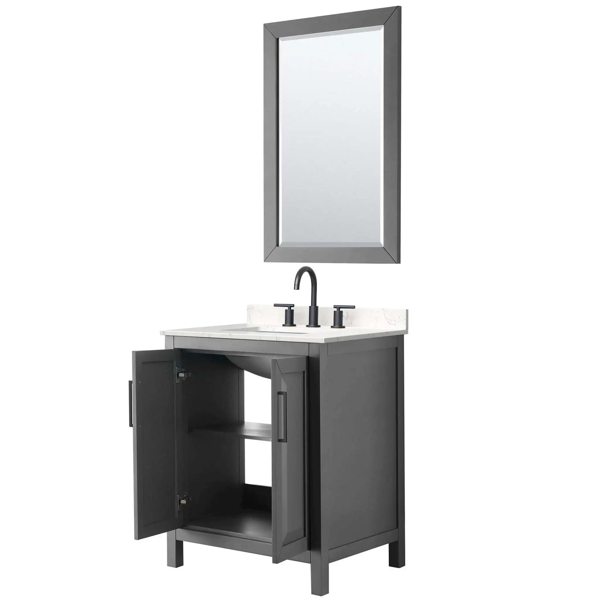 30" Daria Single Bathroom Vanity in Dark Gray with Matte Black Trim & 24" Mirror by Wyndham