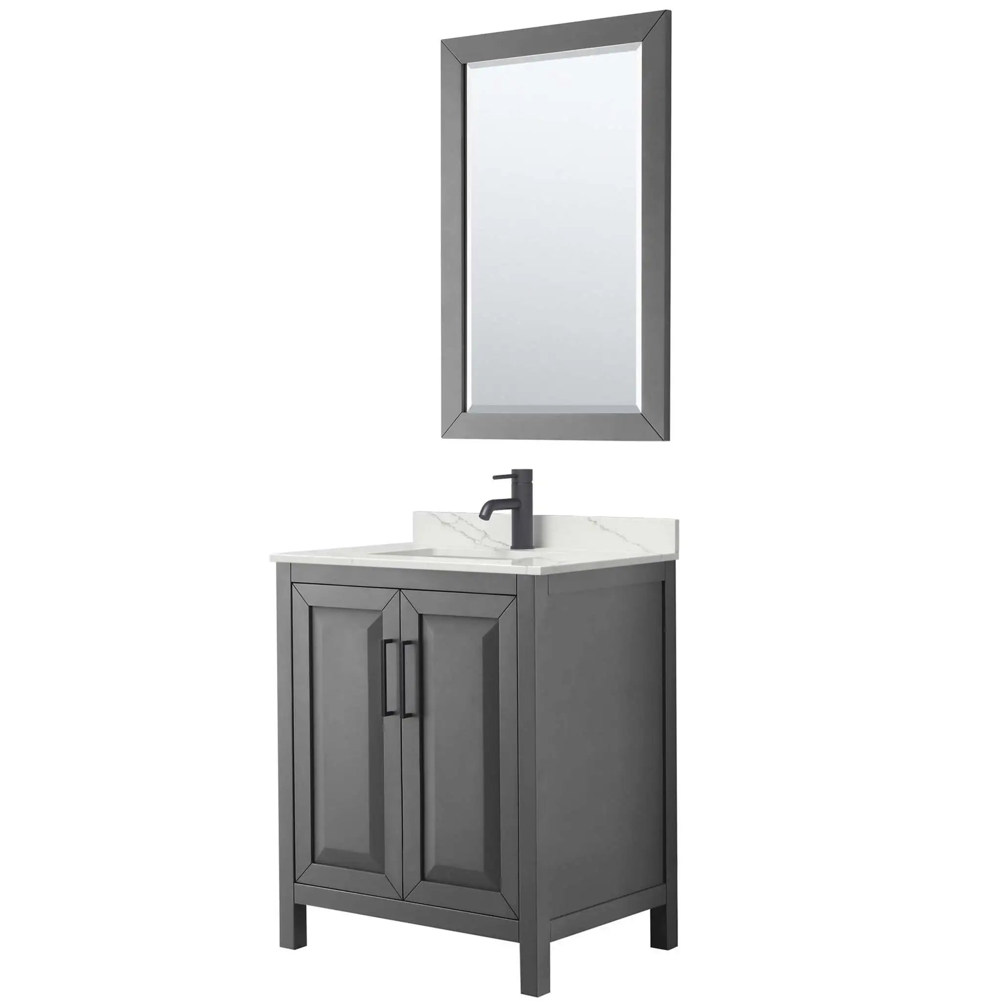 30" Daria Single Bathroom Vanity in Dark Gray with Matte Black Trim & 24" Mirror by Wyndham