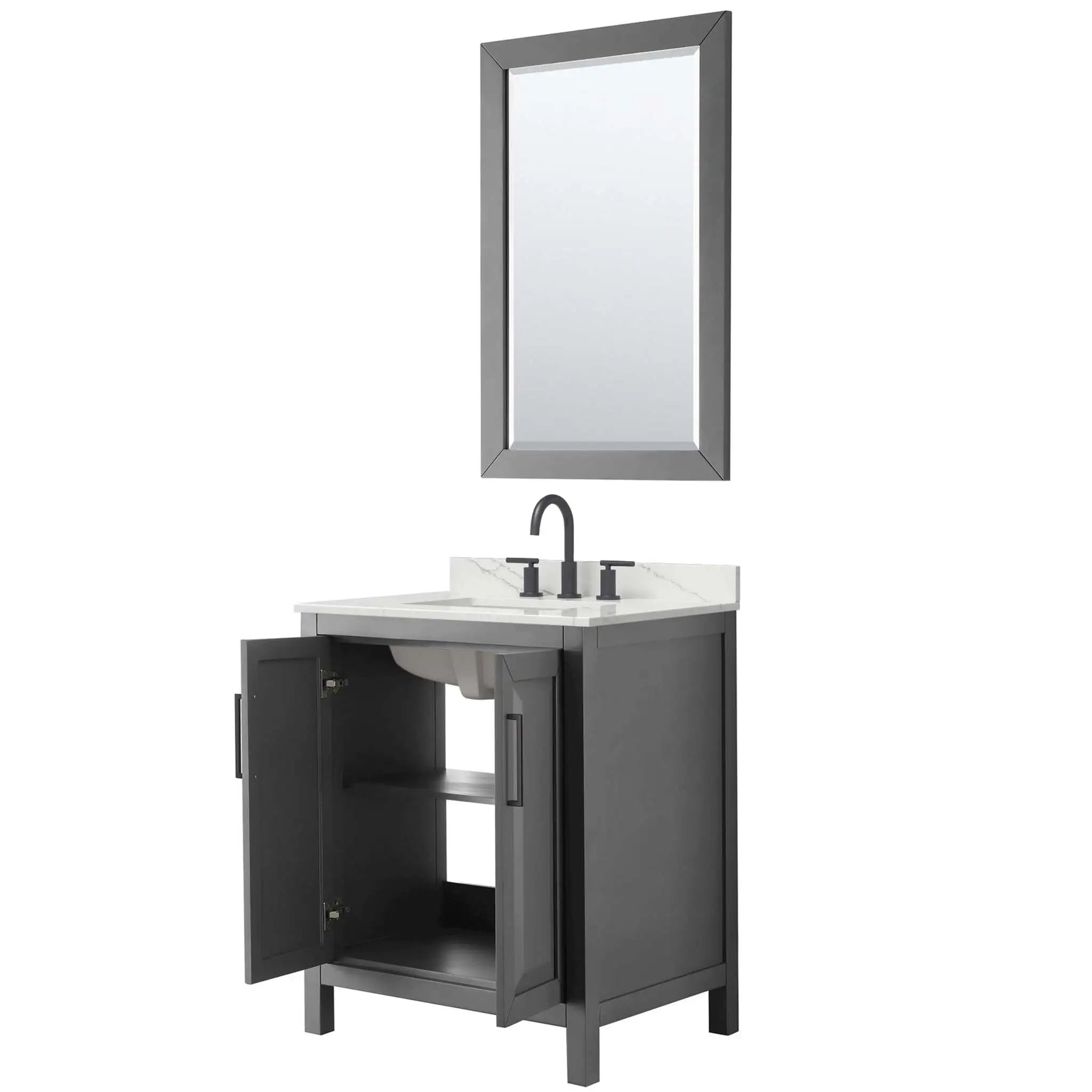 30" Daria Single Bathroom Vanity in Dark Gray with Matte Black Trim & 24" Mirror by Wyndham