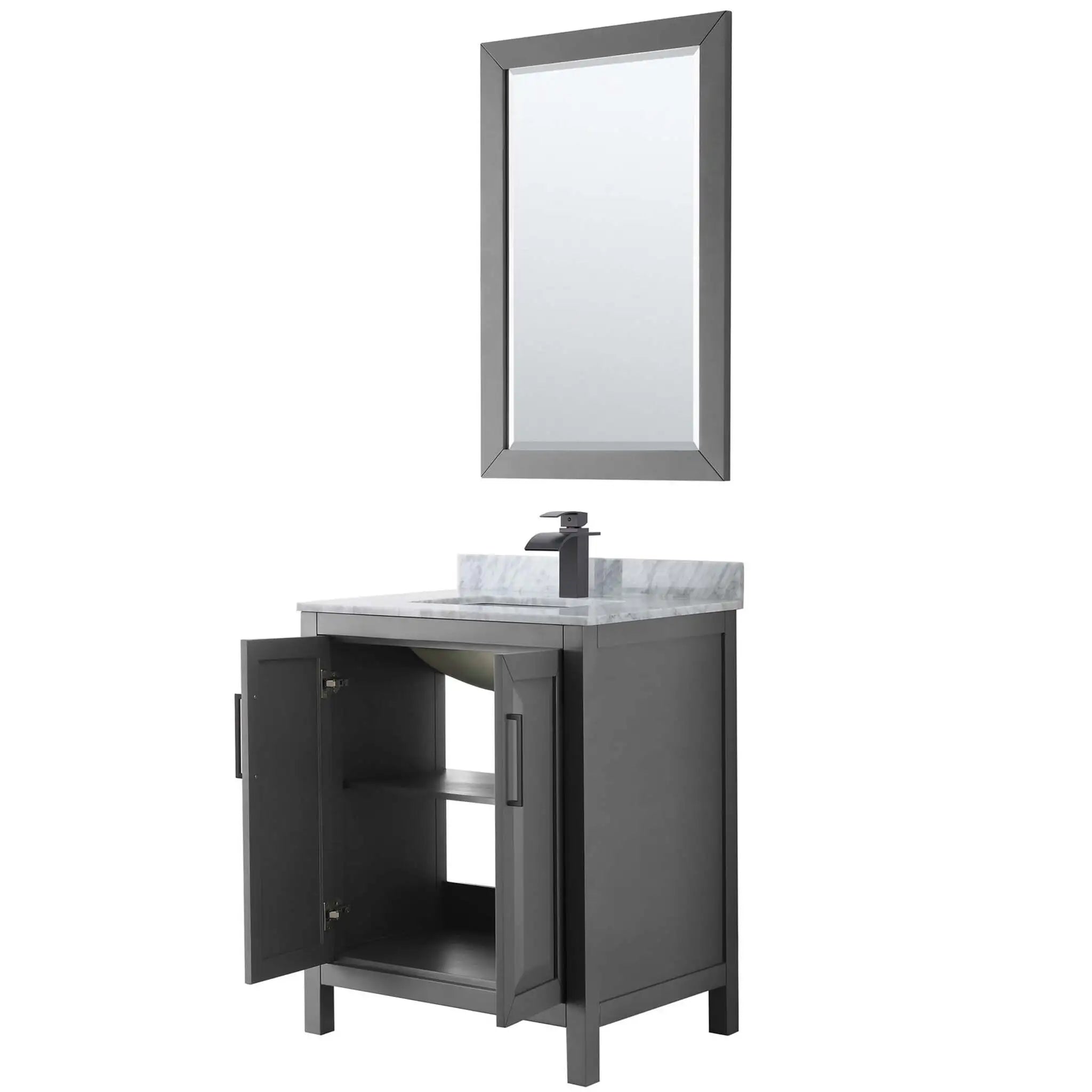 30" Daria Single Bathroom Vanity in Dark Gray with Matte Black Trim & 24" Mirror by Wyndham