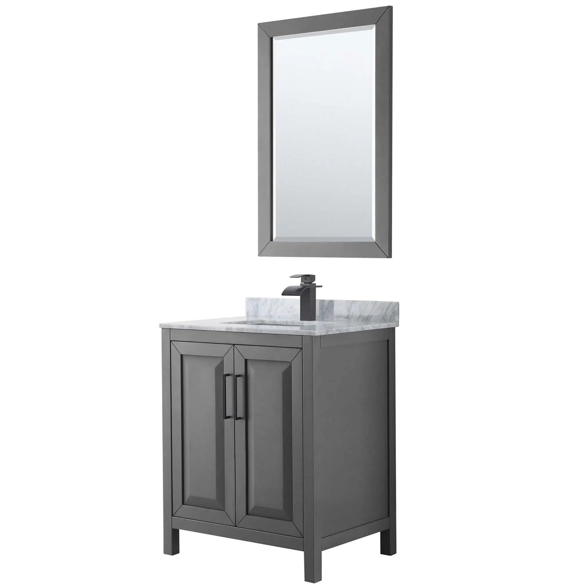 30" Daria Single Bathroom Vanity in Dark Gray with Matte Black Trim & 24" Mirror by Wyndham