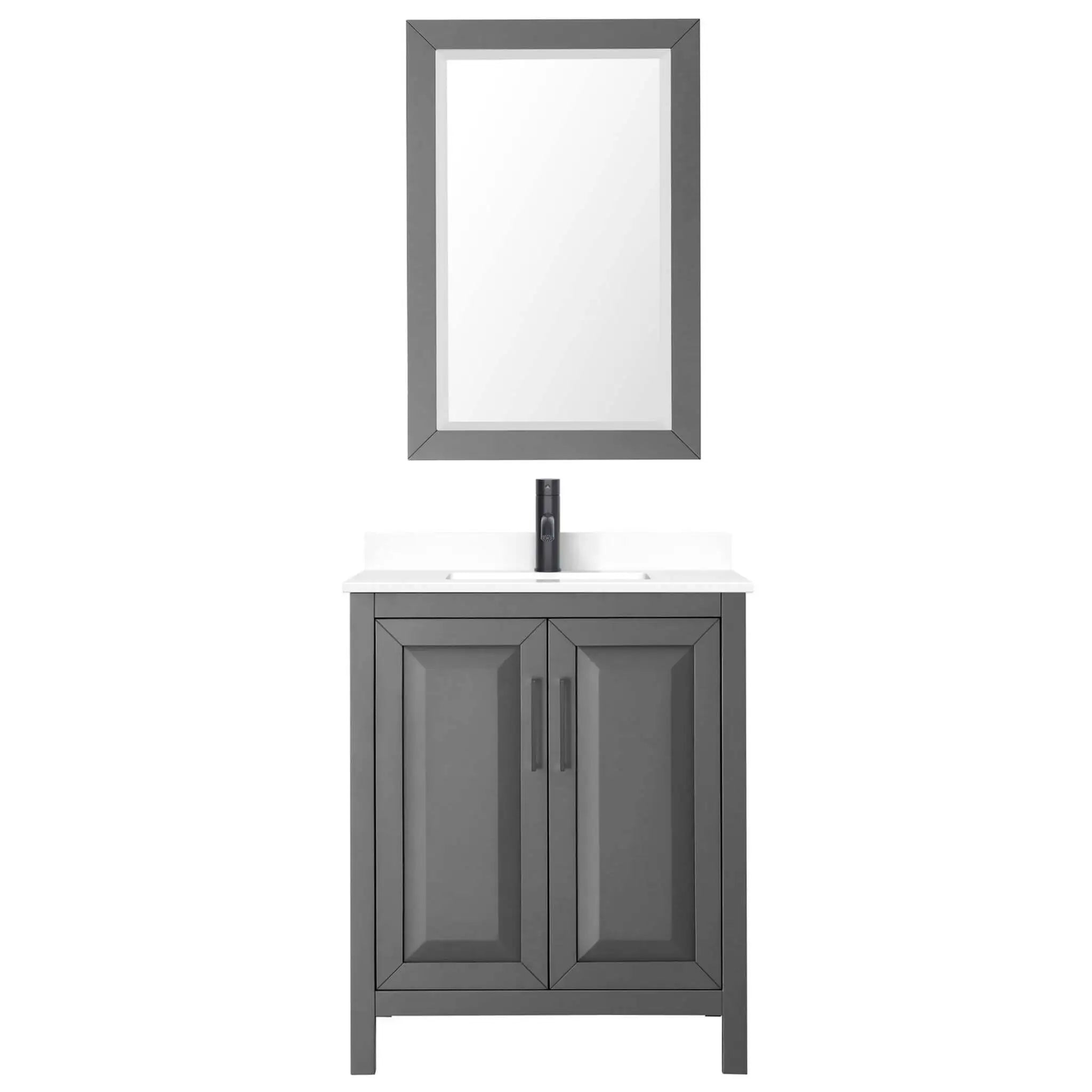 30" Daria Single Bathroom Vanity in Dark Gray with Matte Black Trim & 24" Mirror by Wyndham