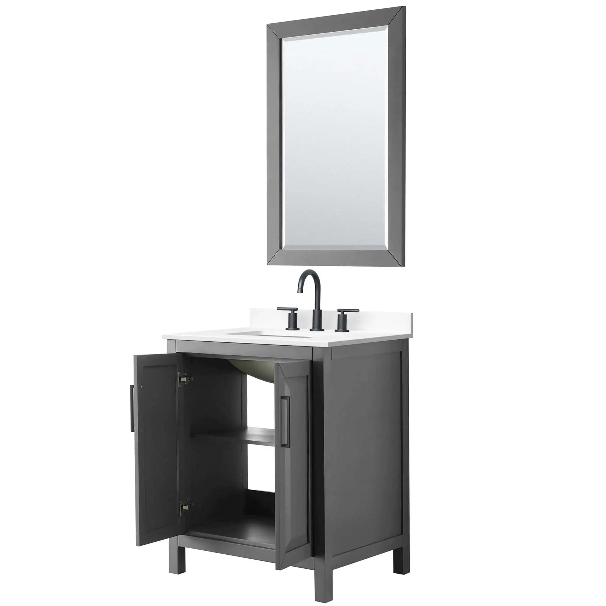 30" Daria Single Bathroom Vanity in Dark Gray with Matte Black Trim & 24" Mirror by Wyndham