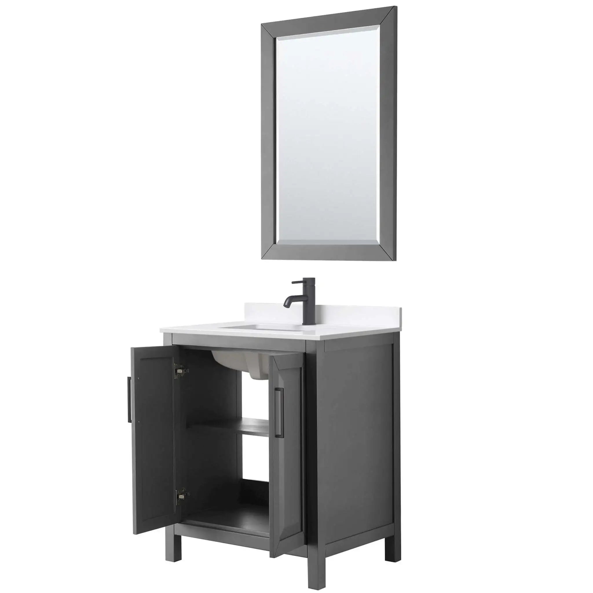 30" Daria Single Bathroom Vanity in Dark Gray with Matte Black Trim & 24" Mirror by Wyndham