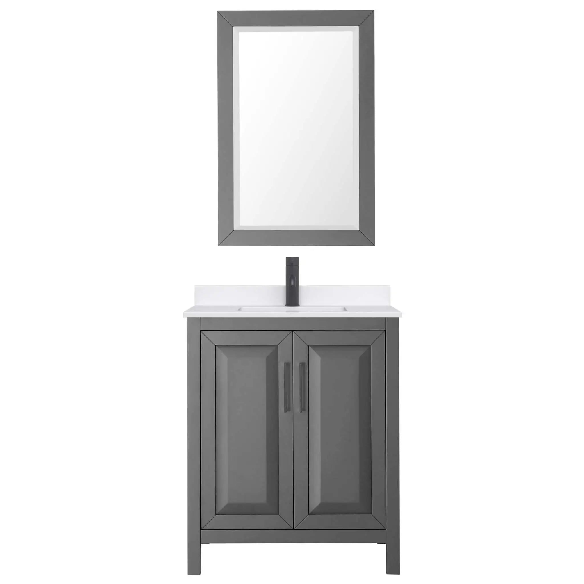 30" Daria Single Bathroom Vanity in Dark Gray with Matte Black Trim & 24" Mirror by Wyndham