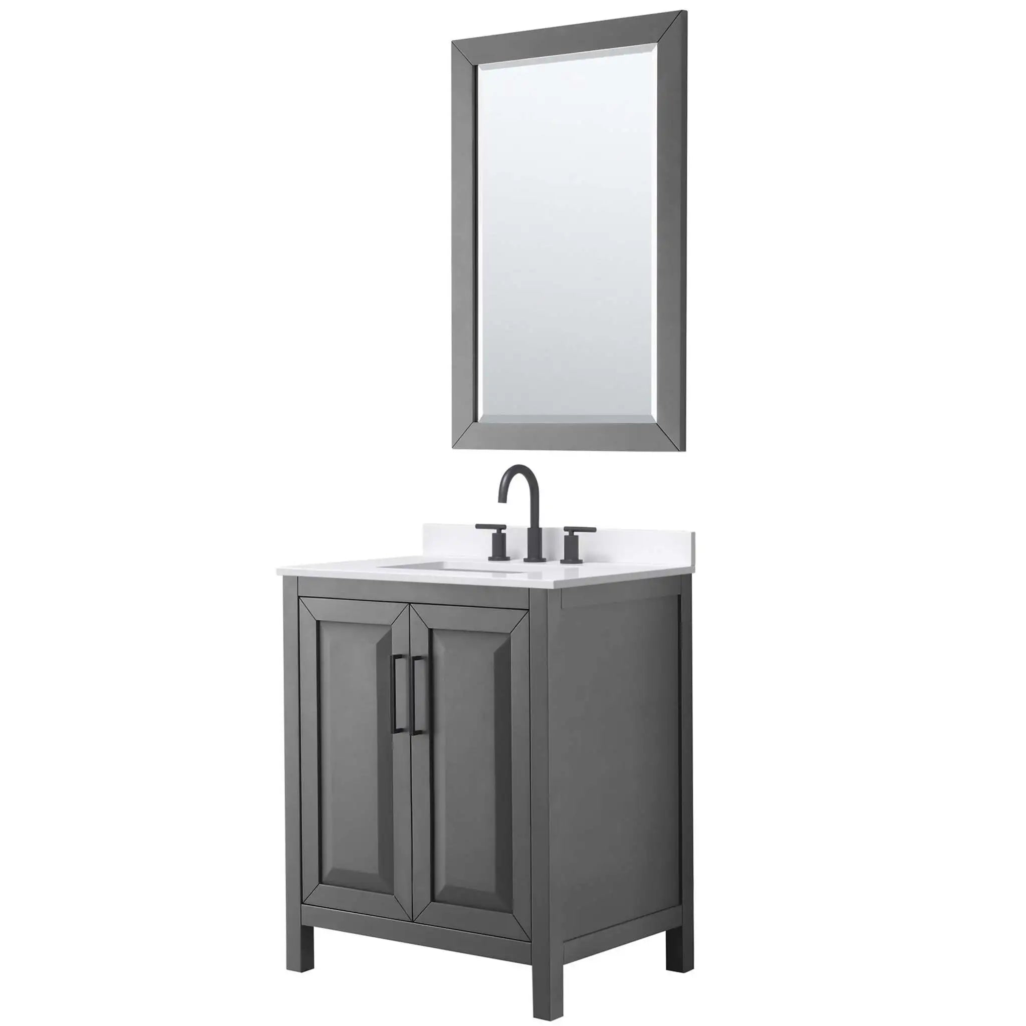 30" Daria Single Bathroom Vanity in Dark Gray with Matte Black Trim & 24" Mirror by Wyndham