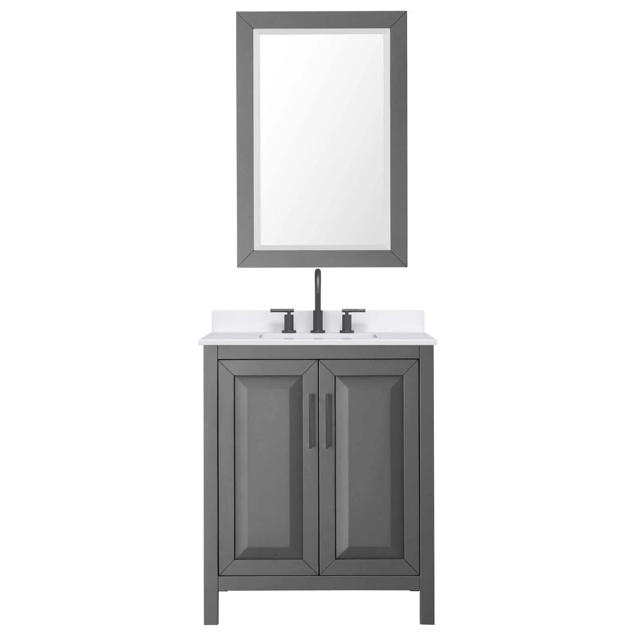 30" Daria Single Bathroom Vanity in Dark Gray with Matte Black Trim & 24" Mirror by Wyndham