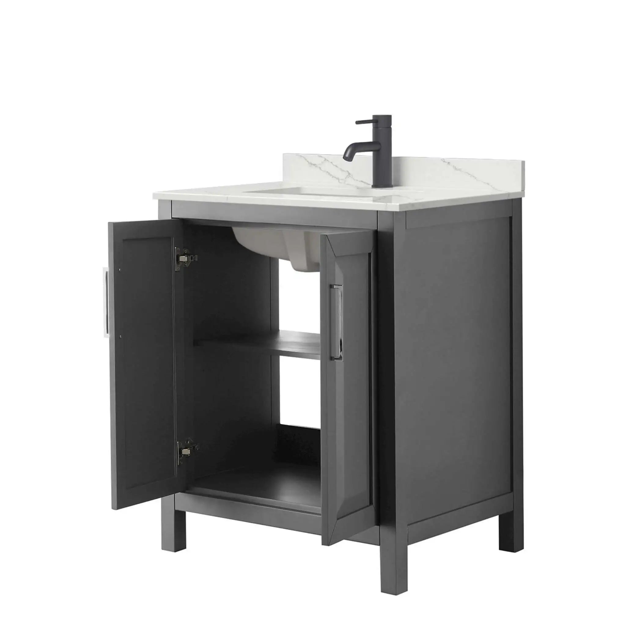 30" Daria Single Bathroom Vanity in Dark Gray with Matte Black Trim by Wyndham