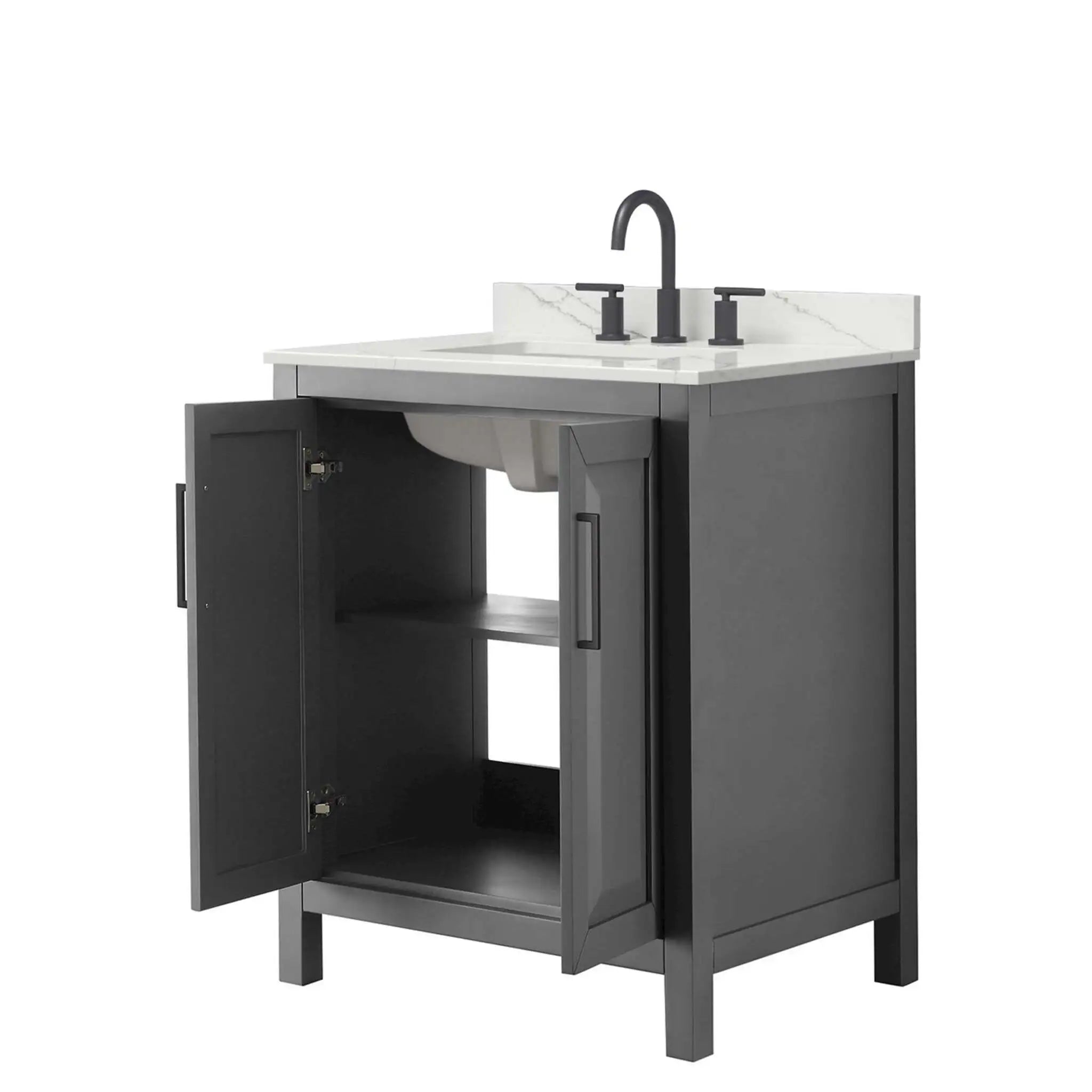 30" Daria Single Bathroom Vanity in Dark Gray with Matte Black Trim by Wyndham