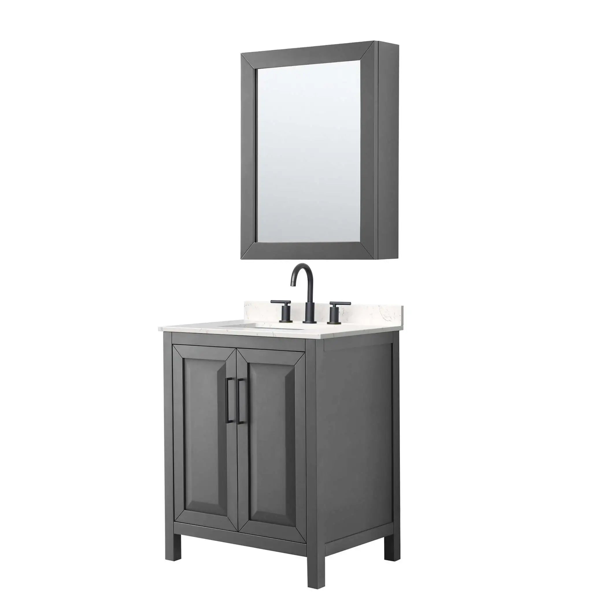 30" Daria Single Bathroom Vanity in Dark Gray with Matte Black Trim & Medicine Cabinet by Wyndham