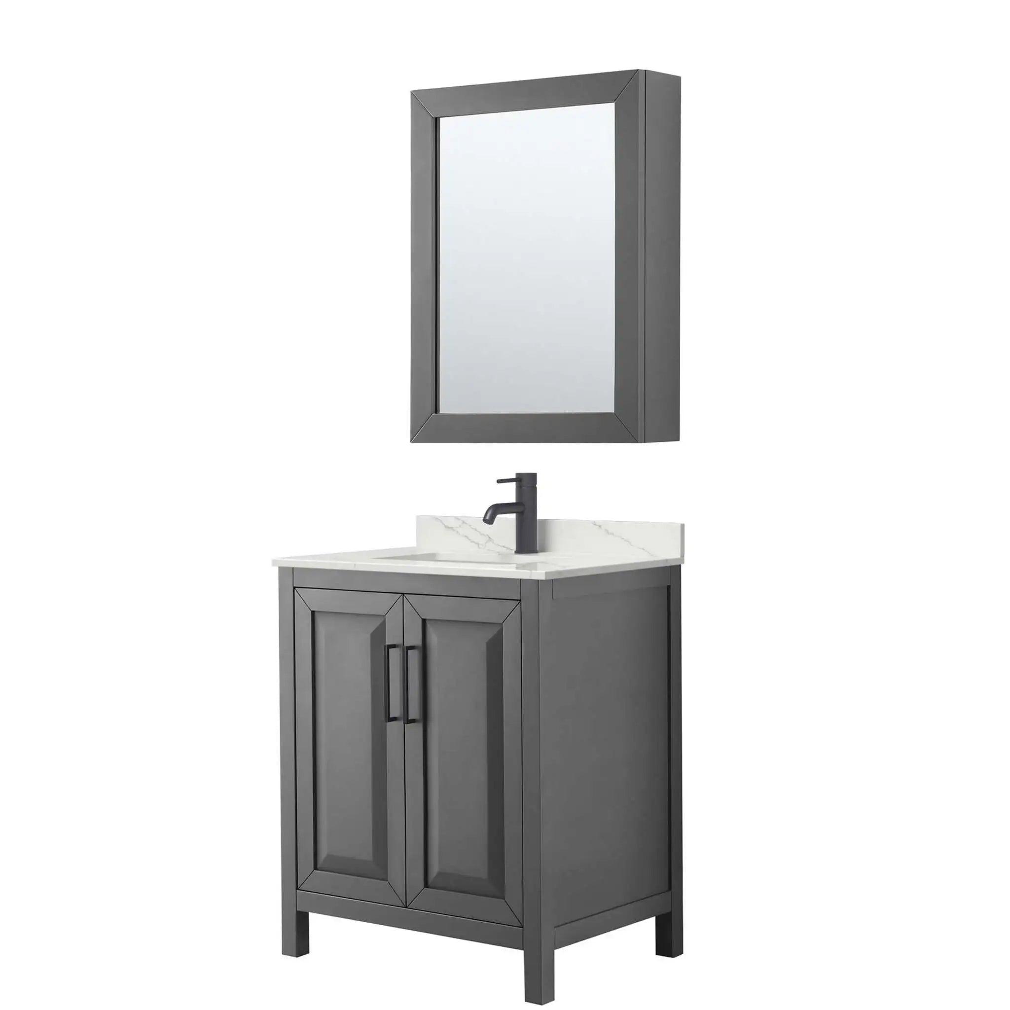 30" Daria Single Bathroom Vanity in Dark Gray with Matte Black Trim & Medicine Cabinet by Wyndham