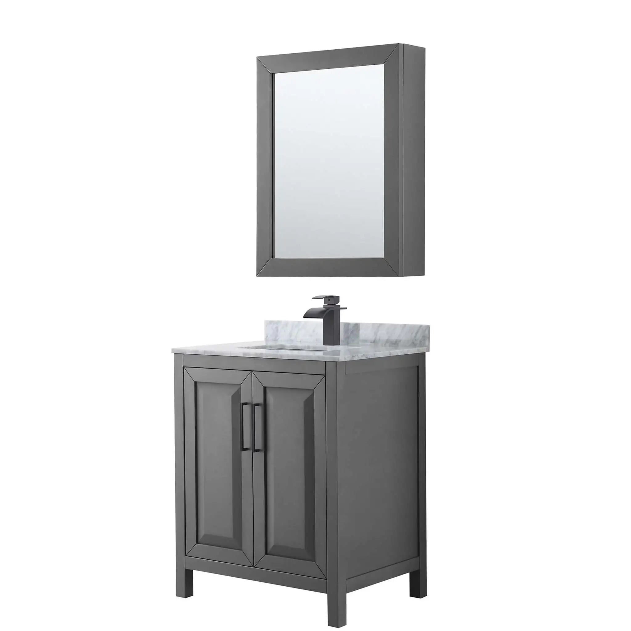 30" Daria Single Bathroom Vanity in Dark Gray with Matte Black Trim & Medicine Cabinet by Wyndham
