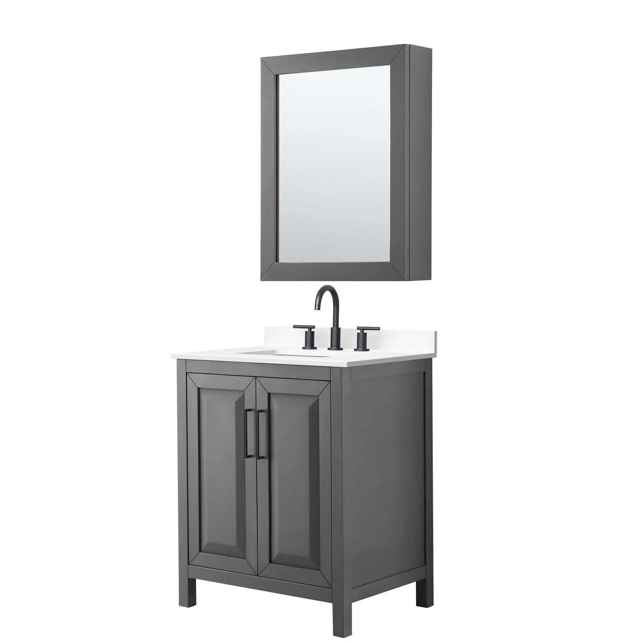 30" Daria Single Bathroom Vanity in Dark Gray with Matte Black Trim & Medicine Cabinet by Wyndham